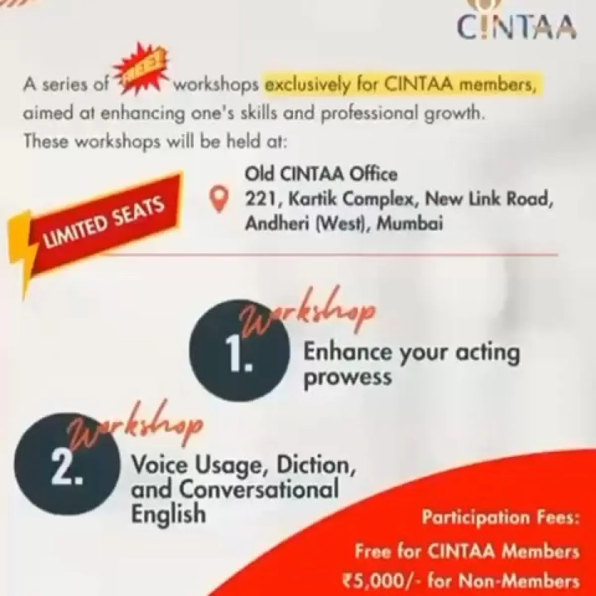 Inspiring Acting Masterclass at CINTAA & Upcoming Workshops Experience the vibrant world of acting with CINTAA’s masterclass + upcoming workshops now!