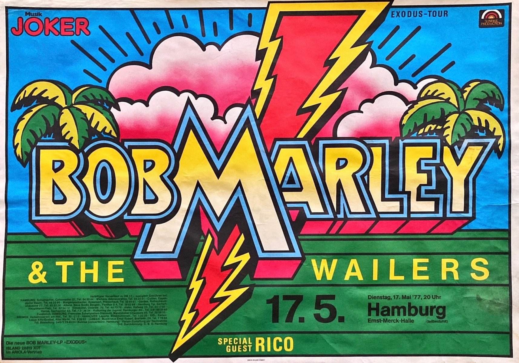 1977 Exodus Tour Concert Poster in Hamburg Historic tour vibes from reggae legend, showcasing a rare glimpse into Bob Marley's musical journey.