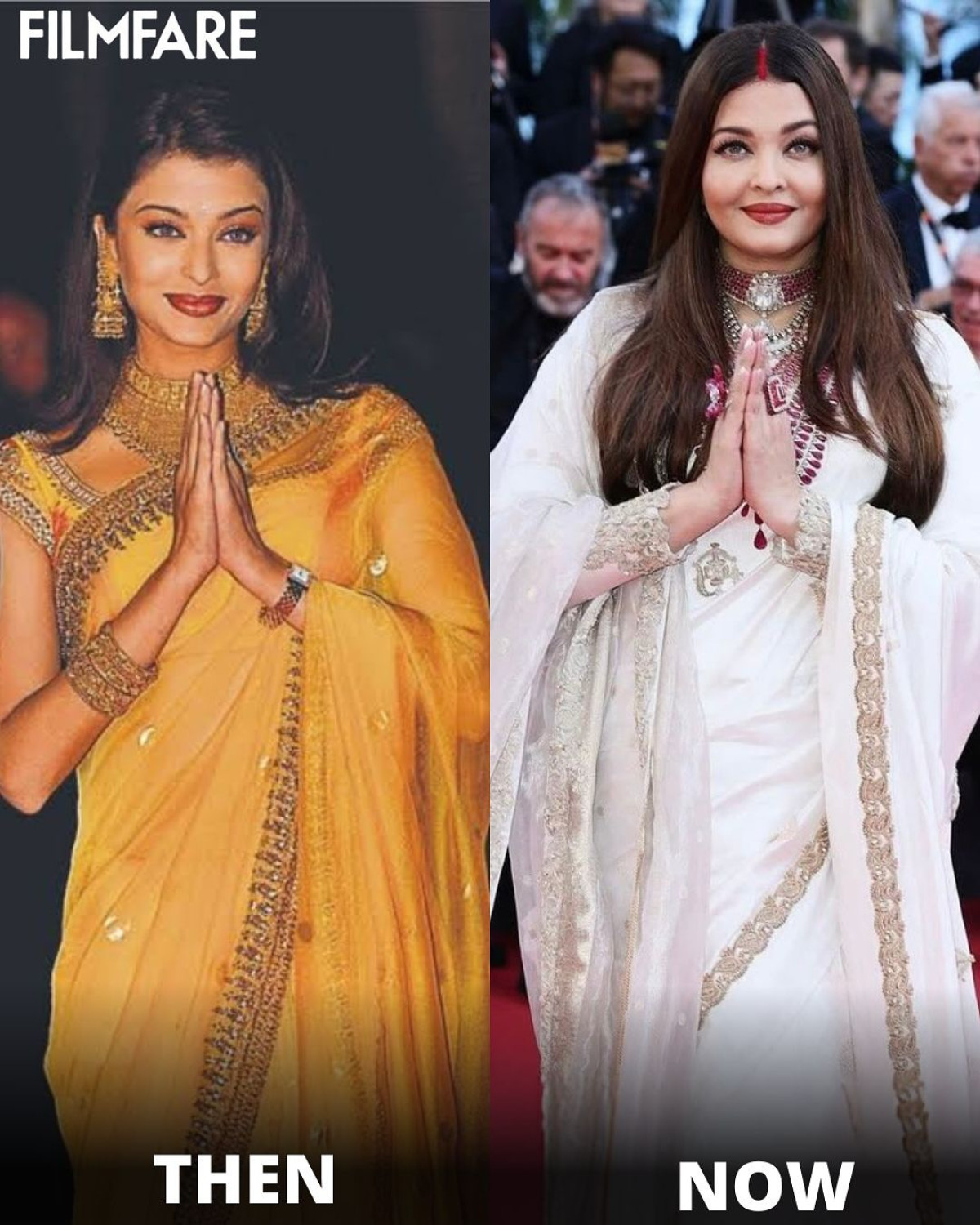 Aishwarya Rai Stuns At Cannes Iconic style meets classic elegance as Aishwarya stuns in a striking ivory Benarasi sari.