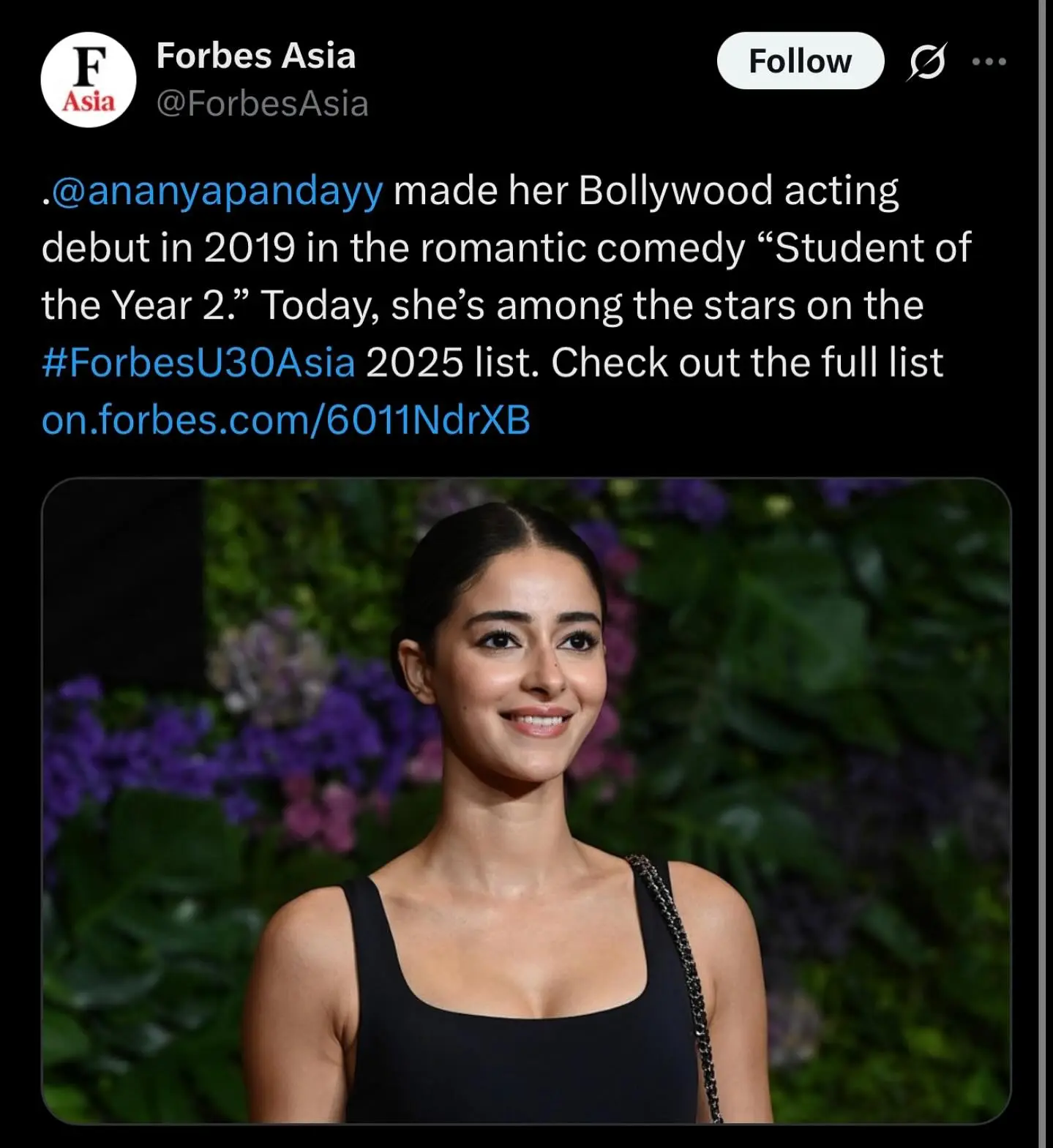 Ananya Panday Honored in Forbes 30 Under 30 Asia Rising star shines as she's honored in Forbes30Under30 Asia, marking career milestone now!
