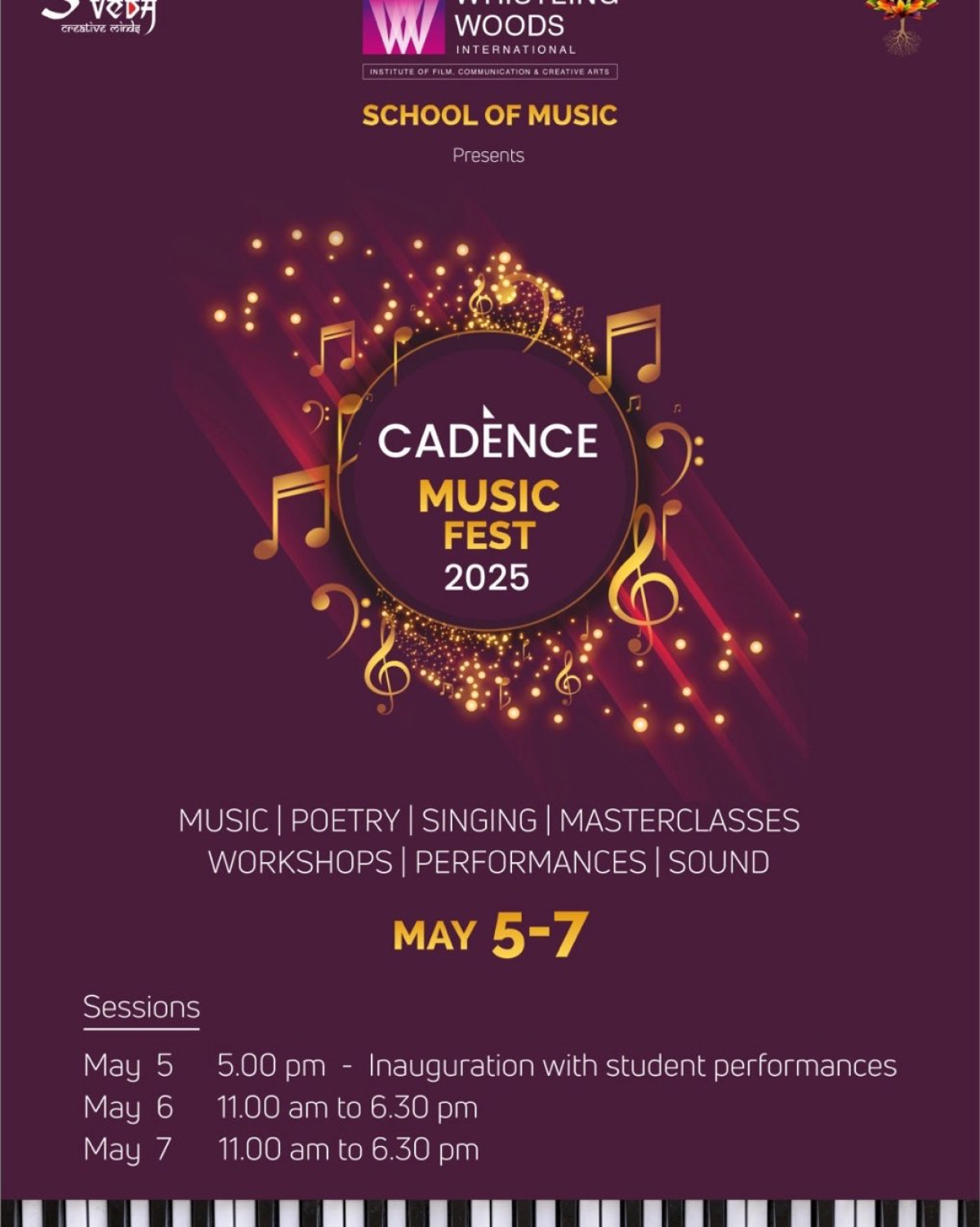 Cadence Music Fest 2025 Unites Music Lovers Join two days of immersive workshops, jam sessions & masterclasses at Whistling Woods!!!