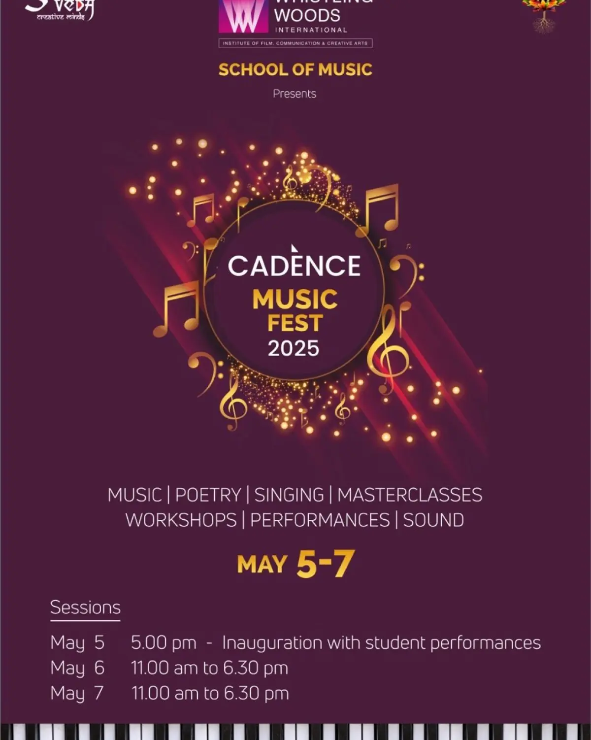 Cadence Music Fest 2025 Unites Music Lovers Join two days of immersive workshops, jam sessions & masterclasses at Whistling Woods!!!