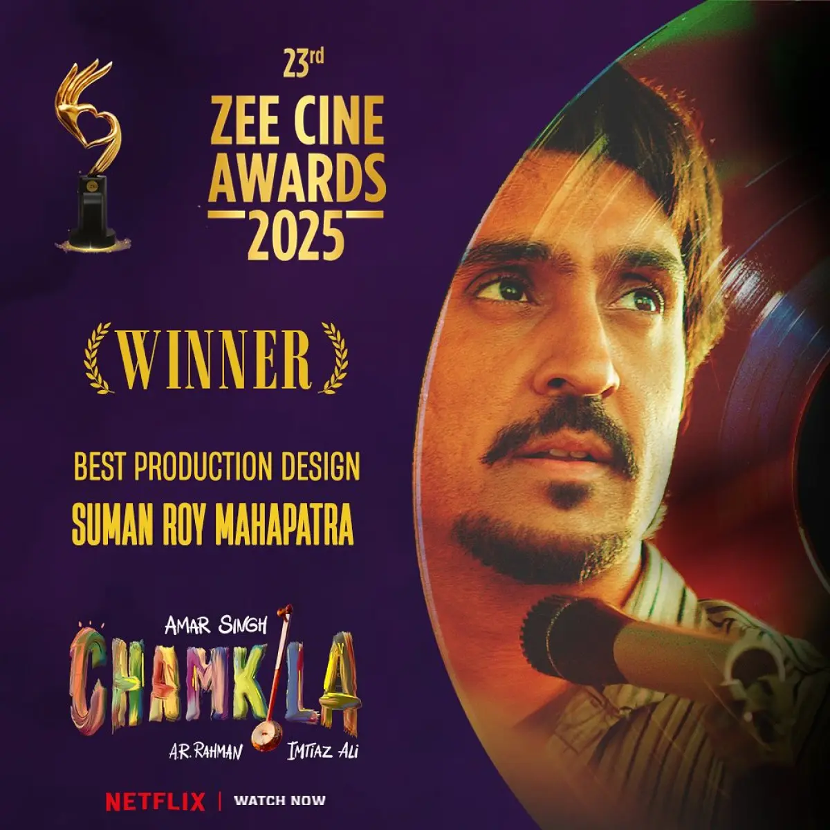 Chamkila Shines At ZeeCine Awards Suman Roy Mahapatra clinches Best Production Design; celebrating stellar film artistry!!!!
