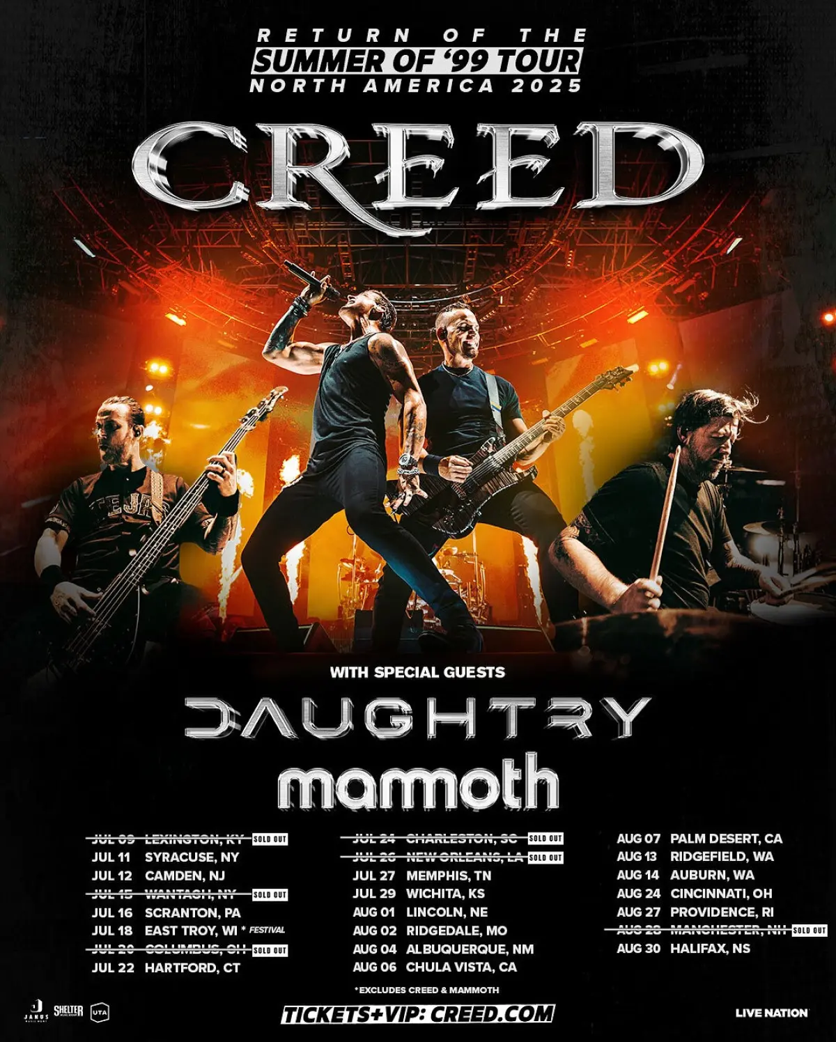 Daughtry And Creed Unite On Retro Rock Tour Daughtry, Creed & Mammoth join forces on a retro rock tour, sparking stages with wild fire.