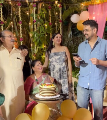 Actress celebrates her father's 70th birthday with a cozy family reunion.