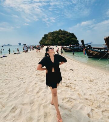 Diya Vj savors pristine beachscapes and refreshing coastal vibes in Krabi, Thailand today!