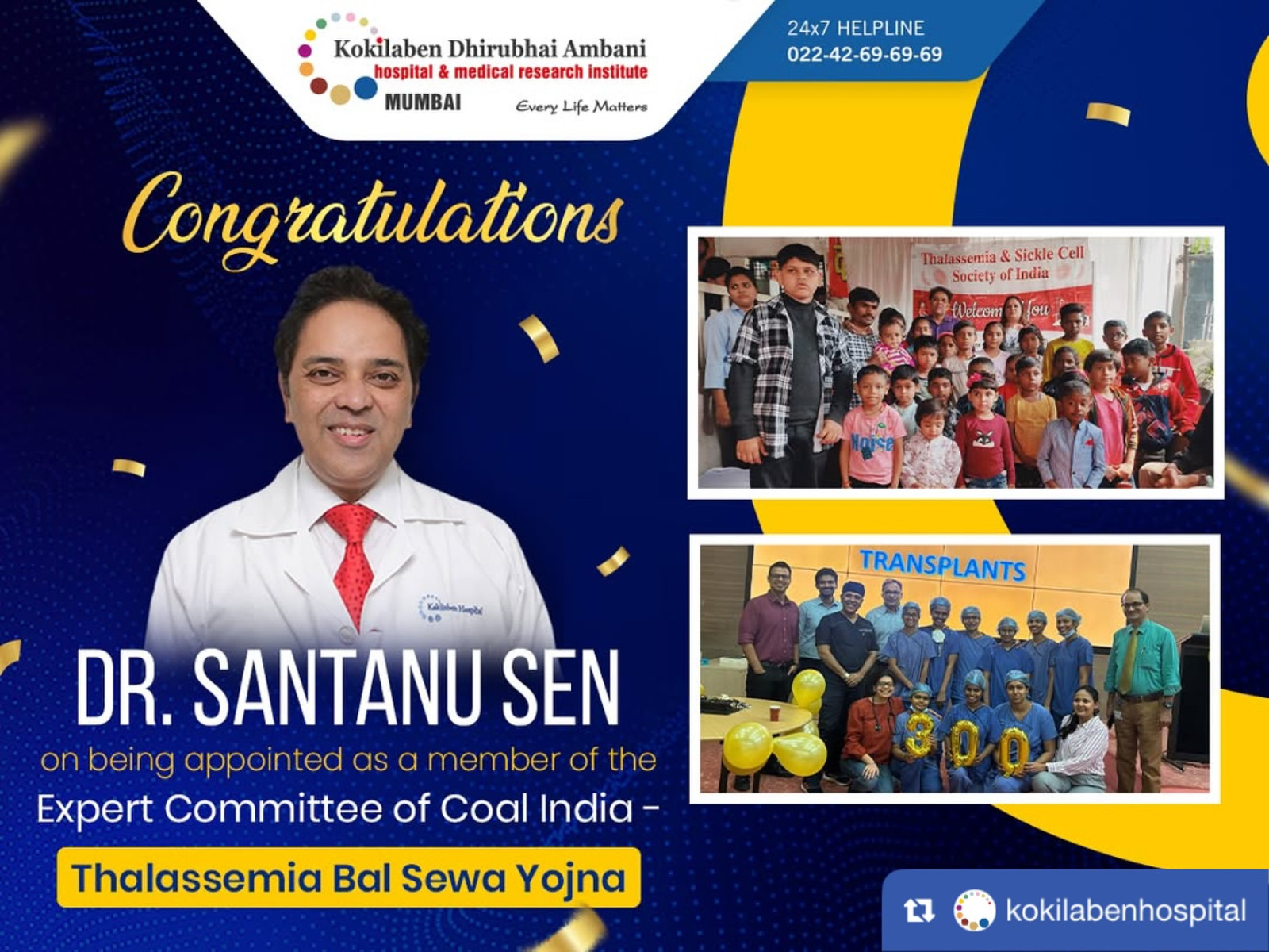Dr Sensantanu Honored For Pediatric And Hematology Excellence Celebrating commitment to advancing pediatric care in India; Kokilaben Hospital support!!!