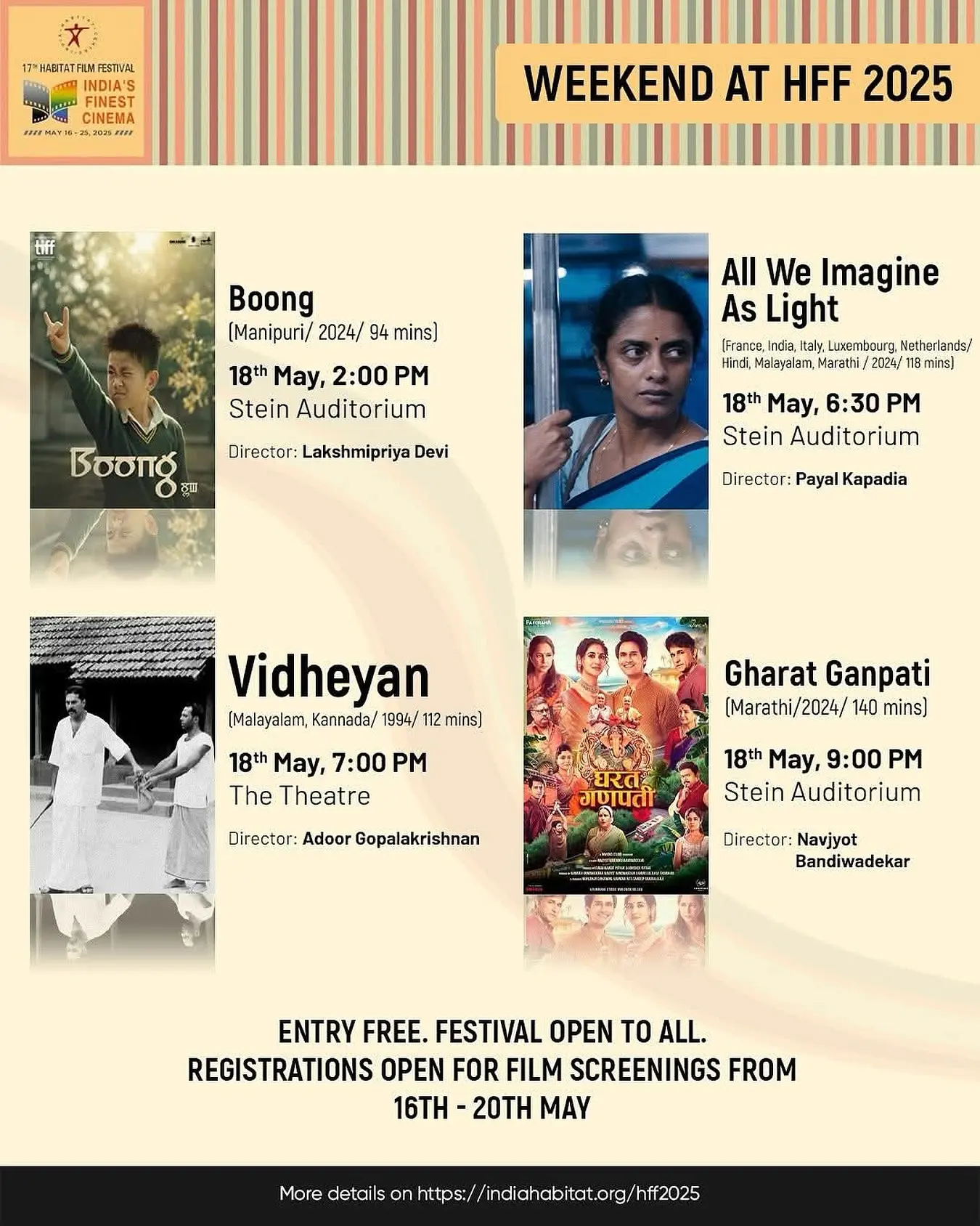 Gharat Ganpati Shines at Habitat Film Festival 2025 A heartfelt celebration of culture and cinema at Delhi’s Stein Auditorium on May 18, 9 PM.