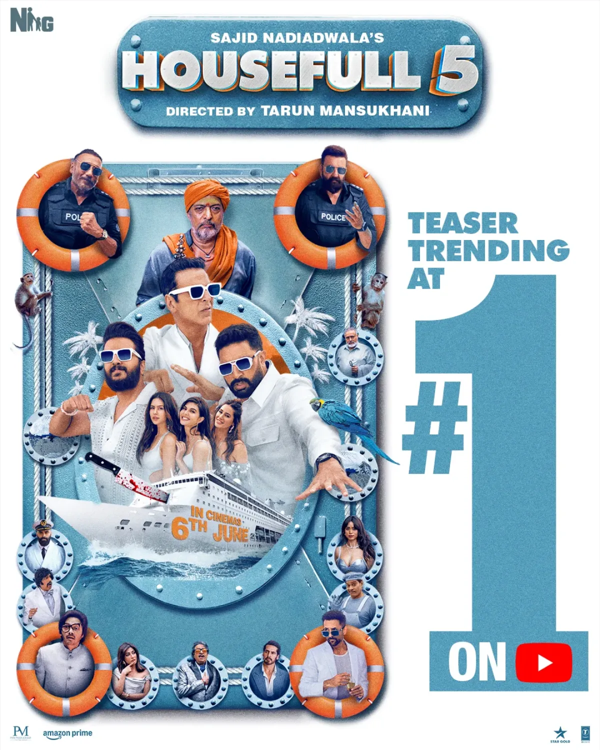 Housefull 5 Teaser Tops YouTube Trends Excitement mounts as Sajid Nadiadwala's latest film climbs streaming charts, fans thrilled.