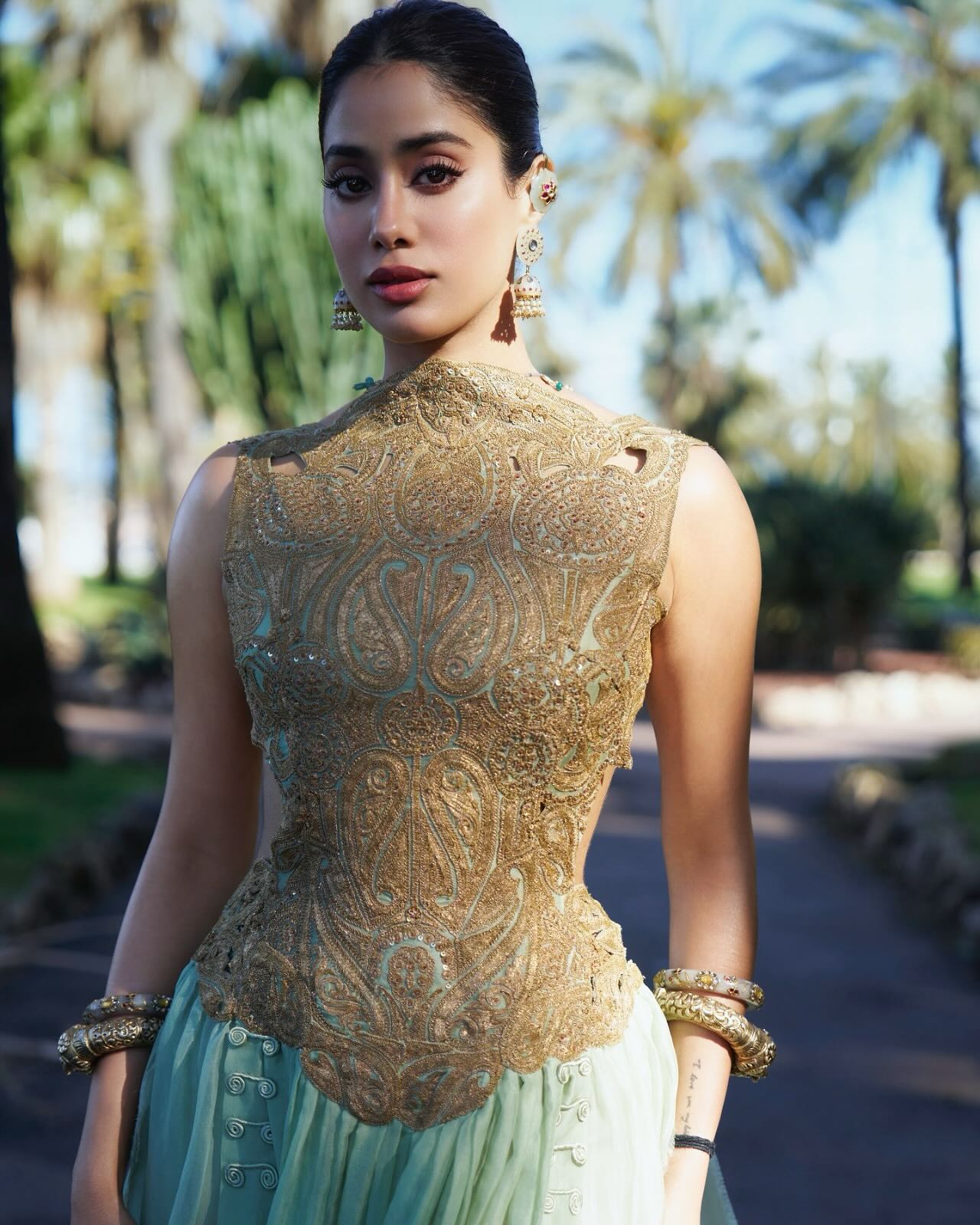 Janhvi Kapoor Stuns In Pistachio Gold Gown