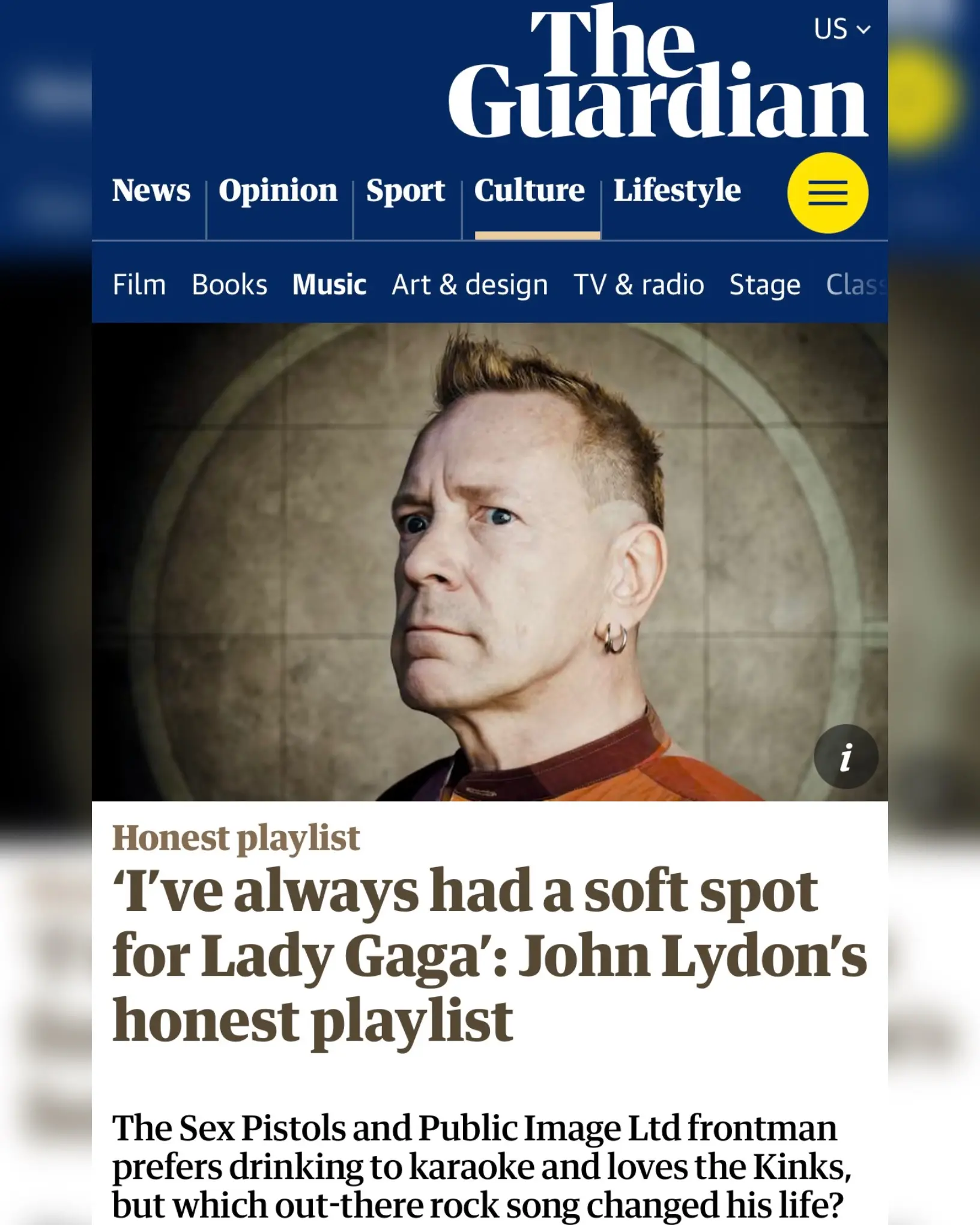 Honest interview insights as John Lydon shares his playlist featuring The Doors classics.!