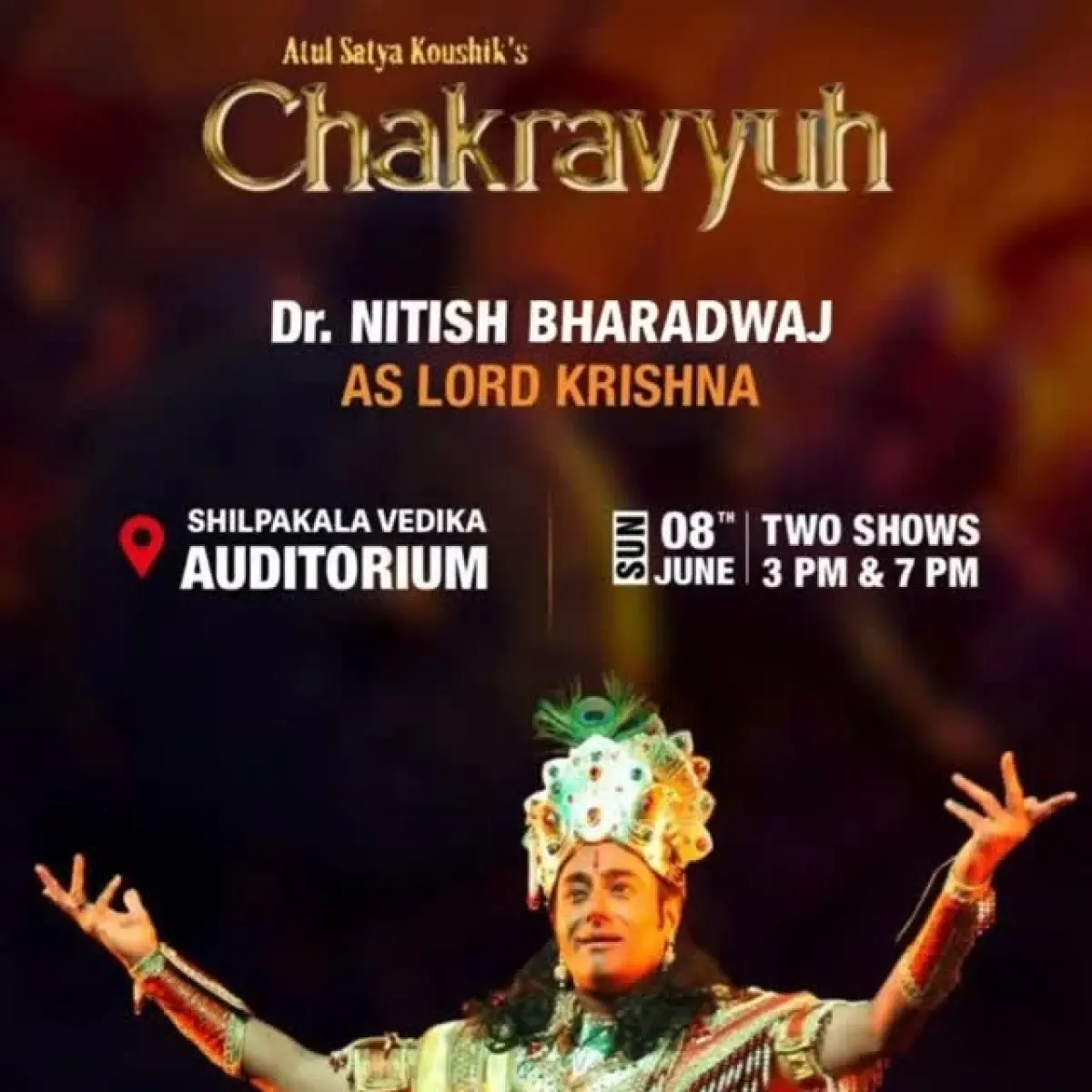 Krishna On Stage: Divine Threads Unfolding Bharadwaj shines as Krishna in Chakravyuh, merging epic myth with mesmerizing live drama!