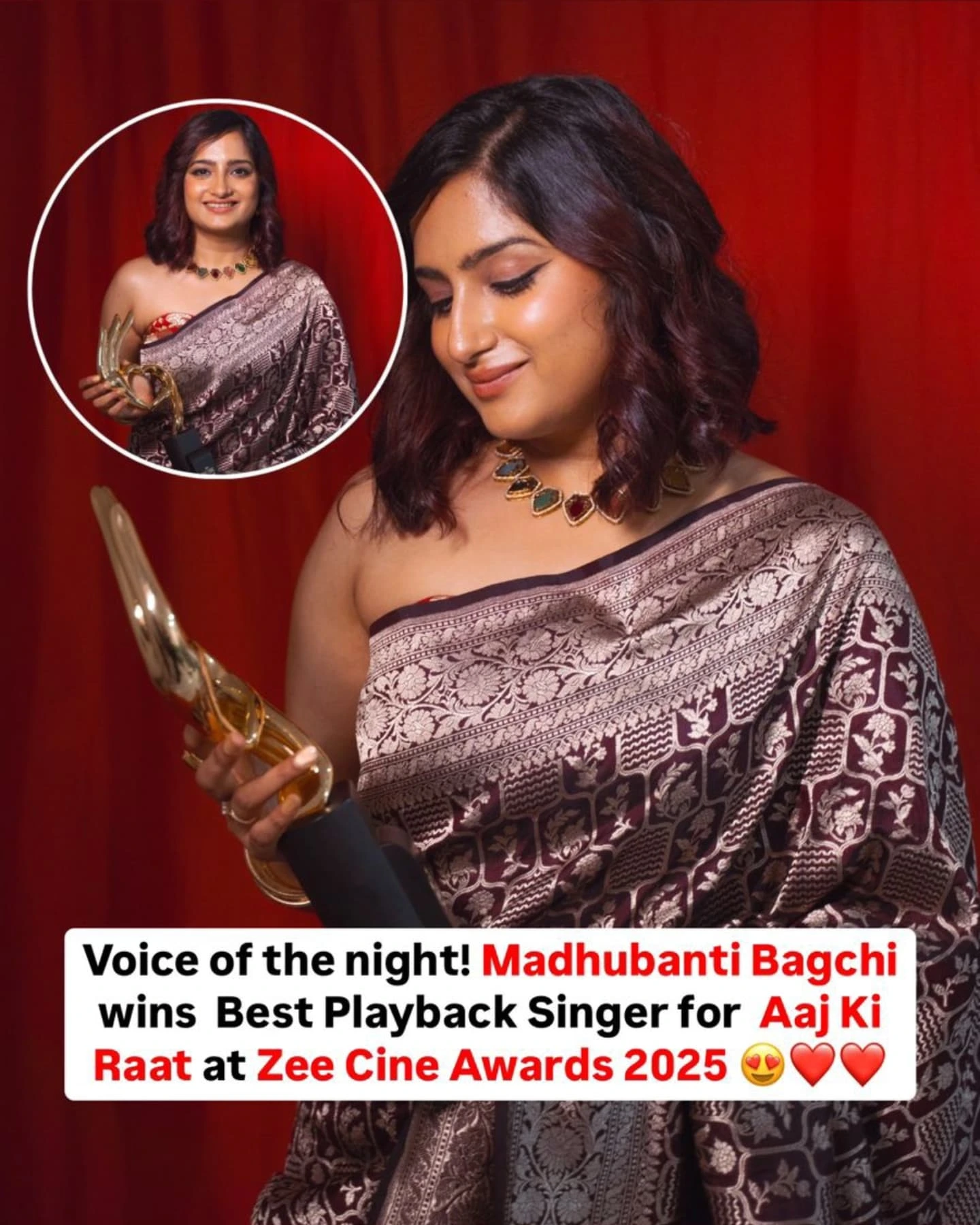 Madhubanti Bagchi Wins Best Playback Singer Award Madhubanti Bagchi clinches Aaj Ki Raat award at Zee Cine Awards 2025; a dazzling win top!