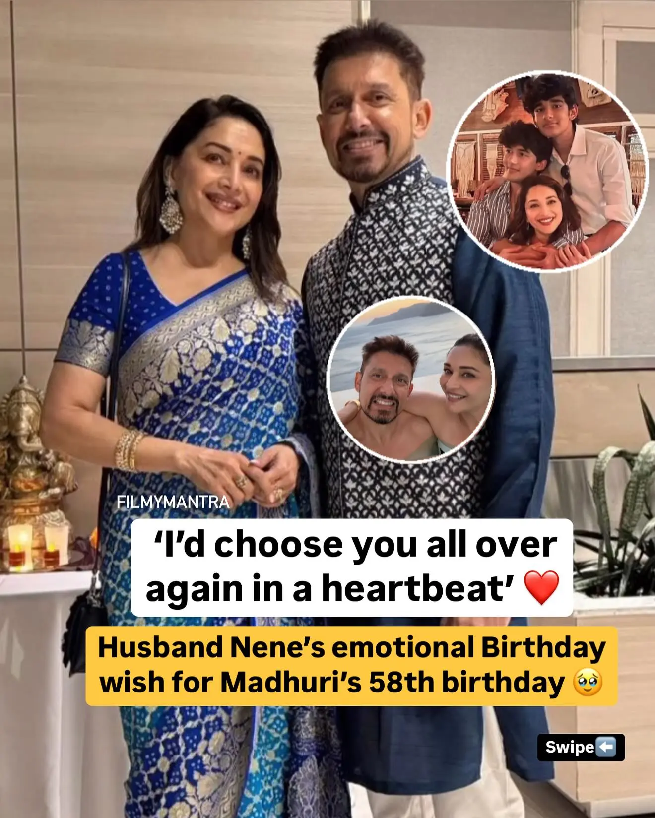 Madhuri Dixit’s Birthday Tribute Lights Up Her Timeless Grace Celebrating 58 years of elegance as her husband lauds her for filling lives with warmth!!!