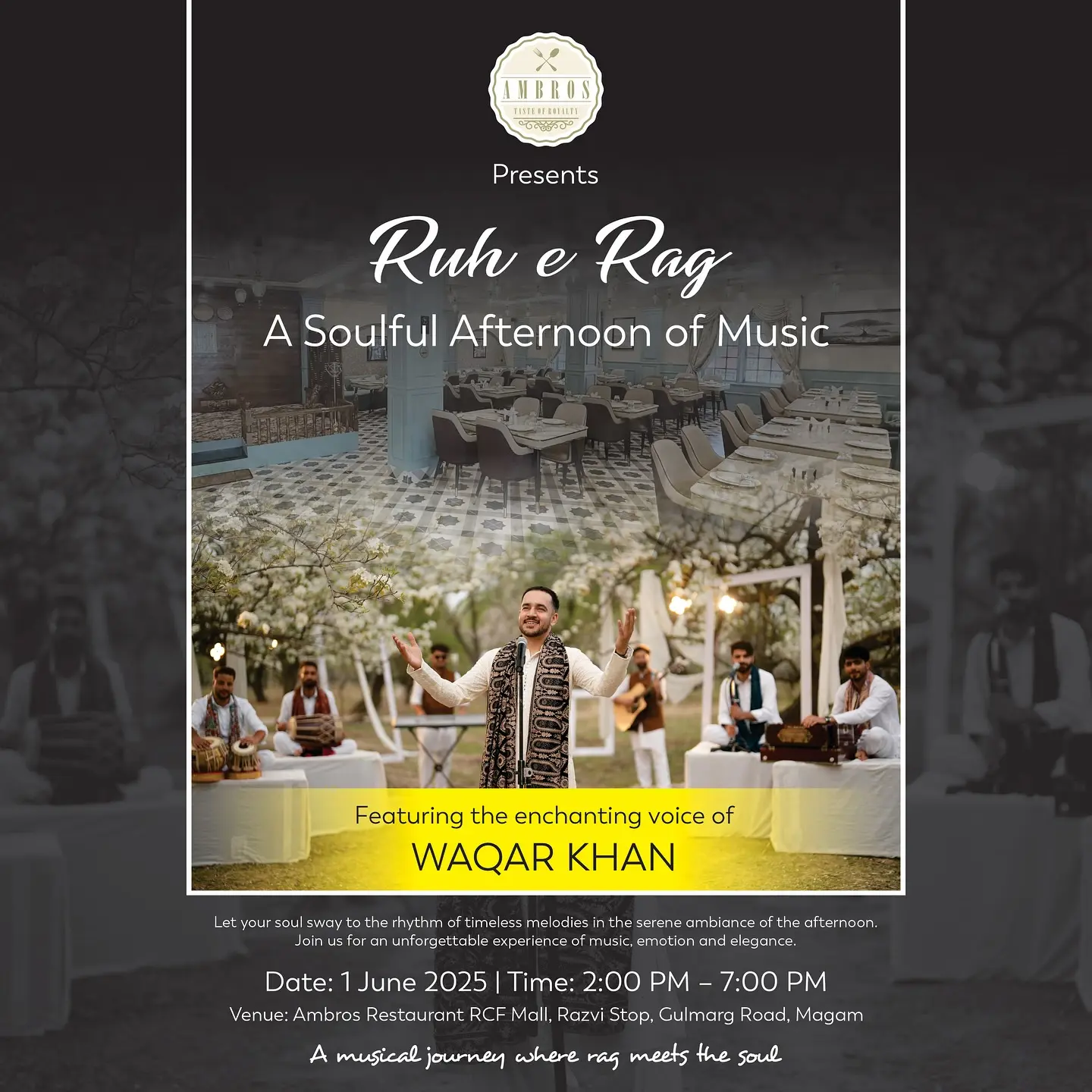 Melody Magic: Waqar Khan Hosts Music Affair Experience serene tunes and elegant vibes this afternoon with live music.