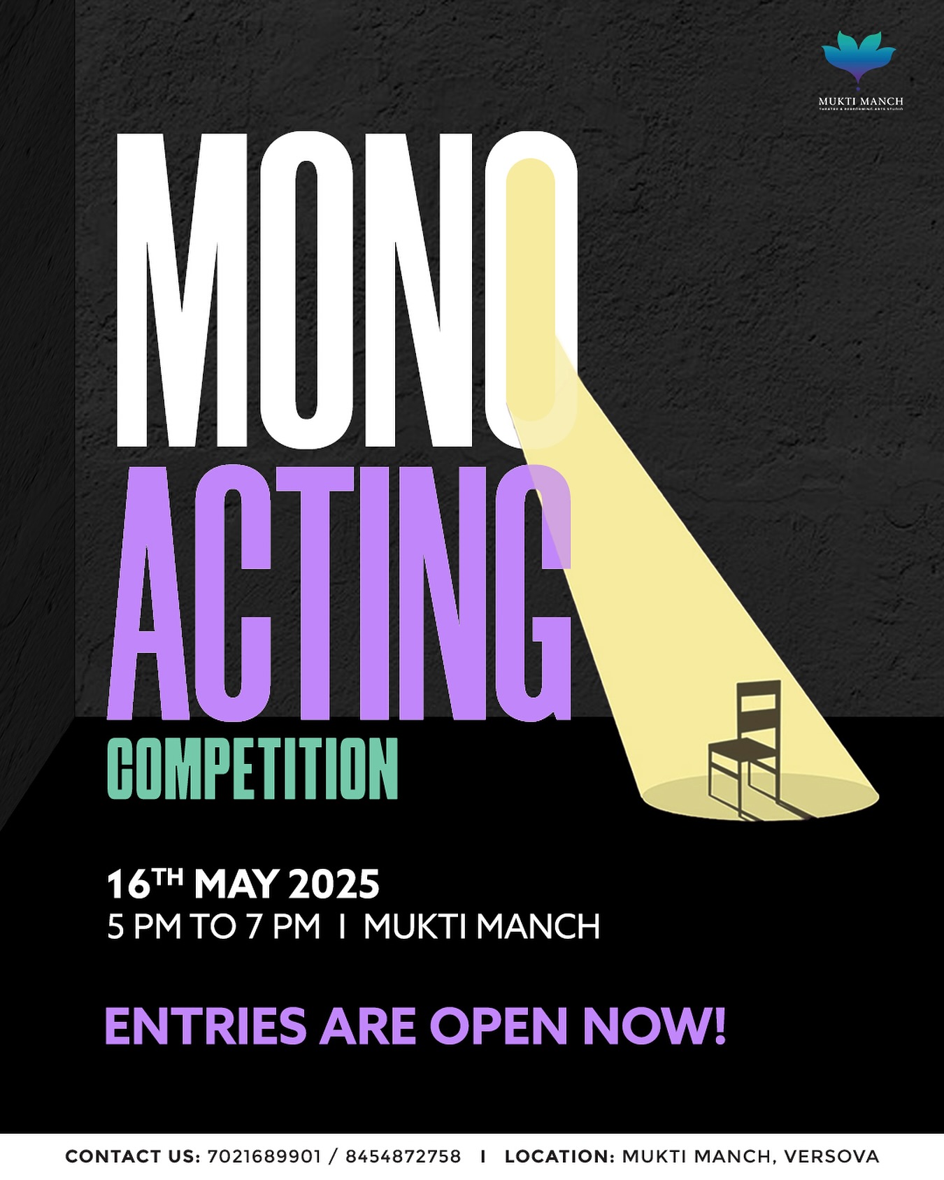 One-Man show challenge invites actors to shine in Mukti Mohan's stage spotlight! Join Now!!