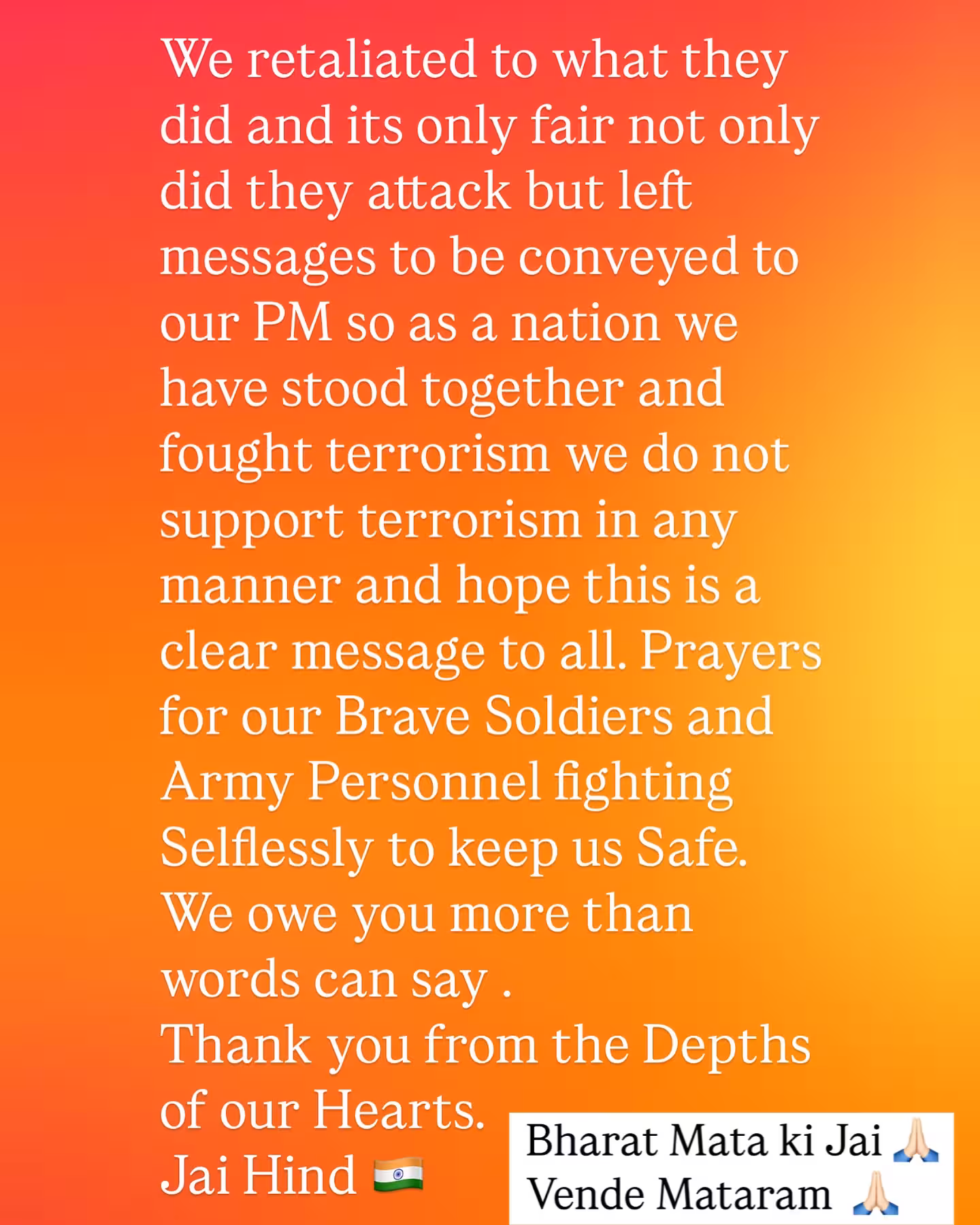 Nation Unites: Deepika Singh’s Anti-Terror Message Deepika Singh’s call unites citizens, urging strength and steadfast support for our troops