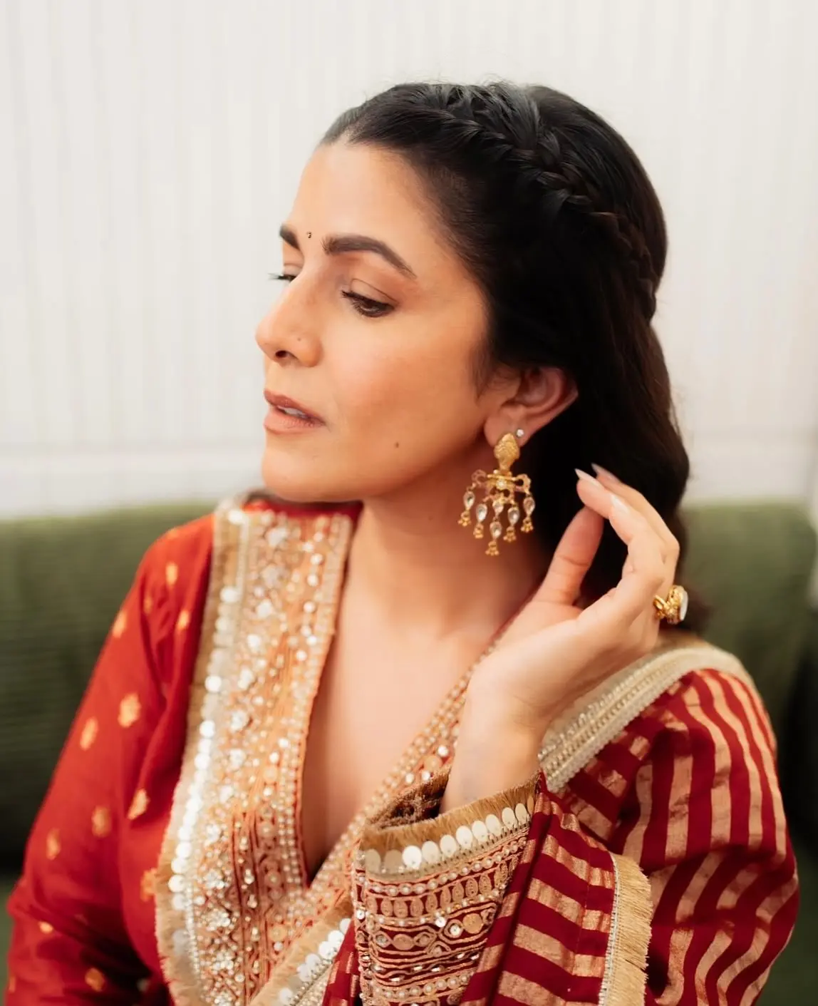 Nimrat Kaur Shines In Red Traditional Ensemble