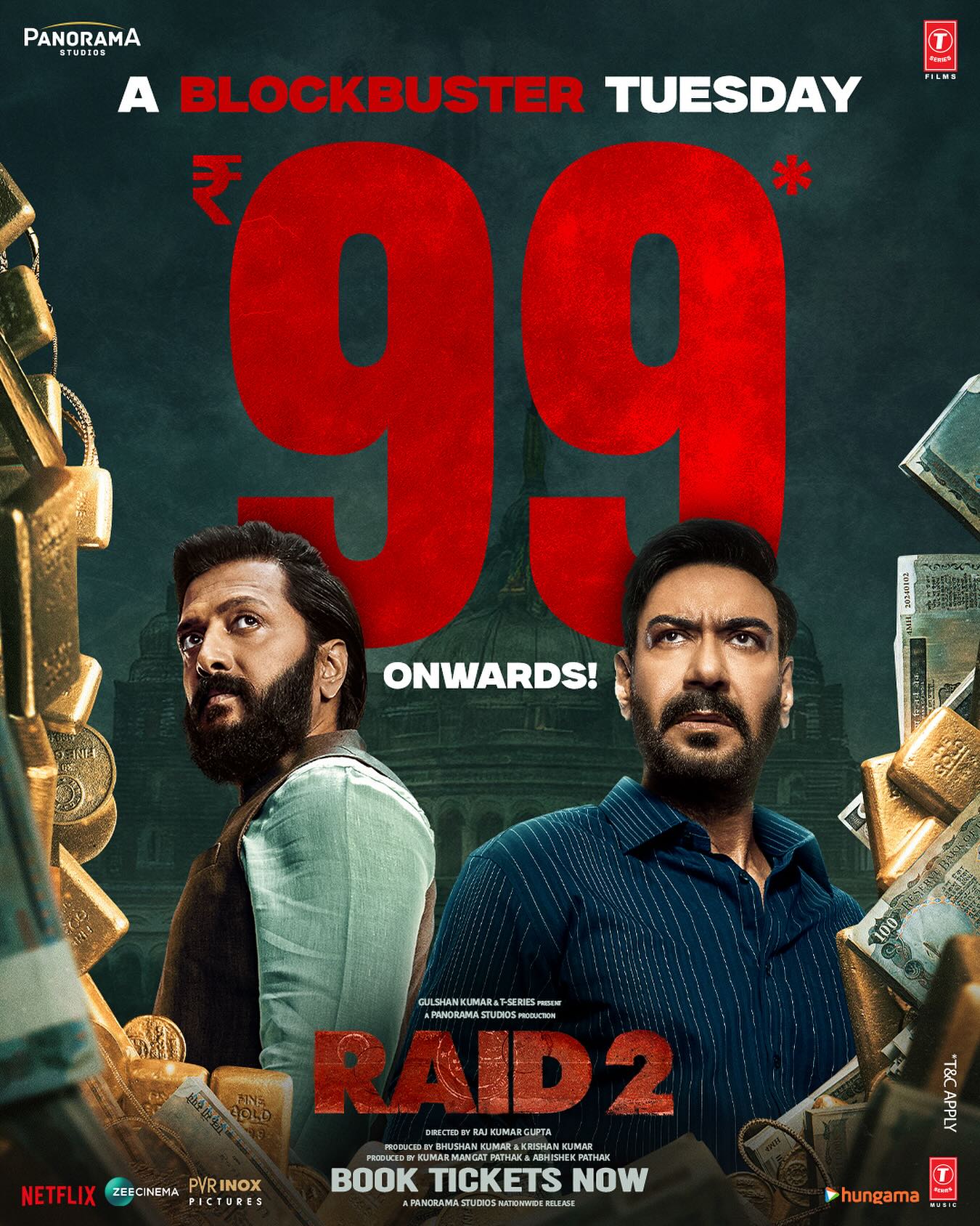 Catch the blockbuster offer as T-Series presents affordable tickets for Raid 2 from ₹99!!!