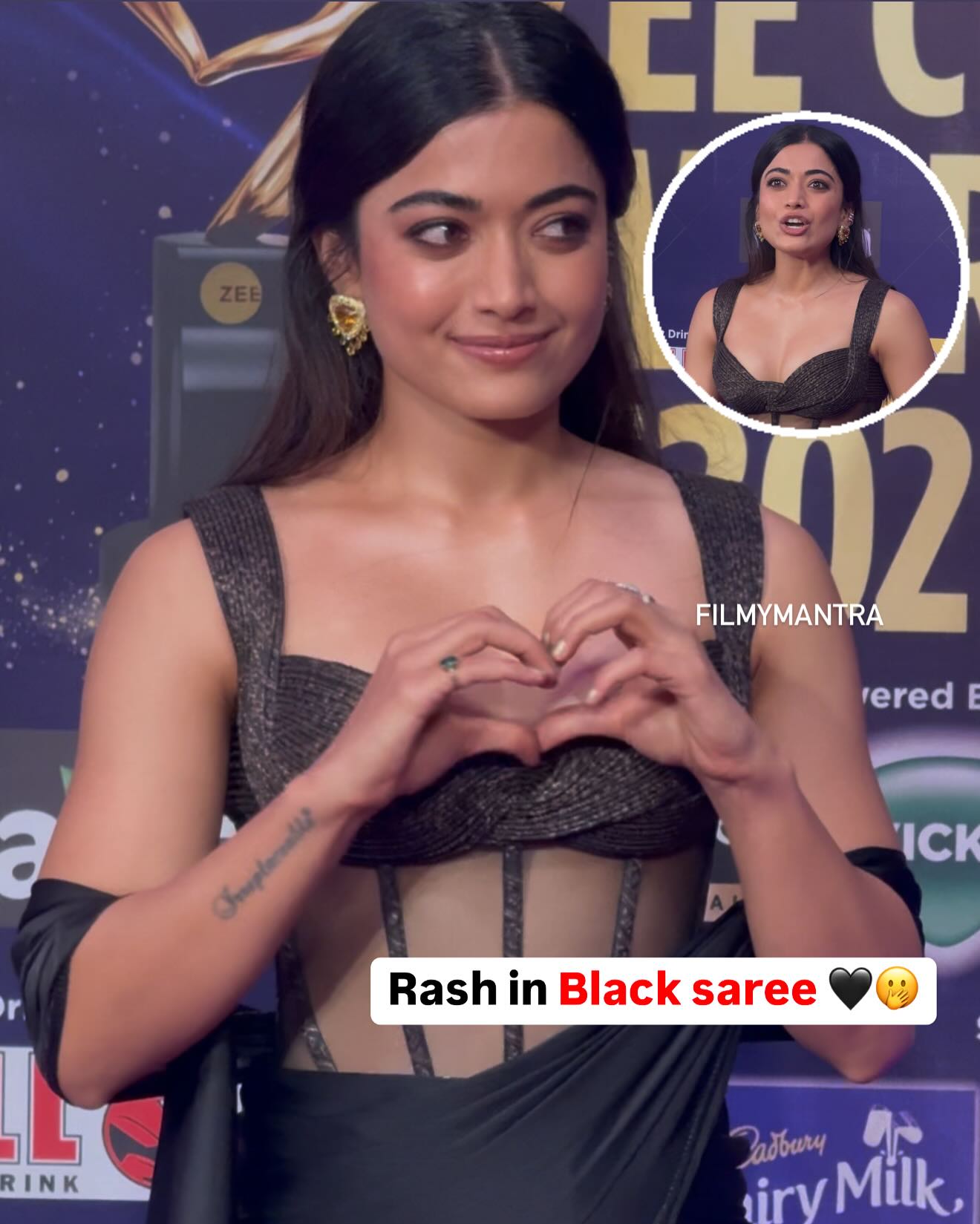 Rashmika Mandanna Stuns In Black Chiffon Saree Bollywood beauty Rashmika Mandanna dazzles in elegant black chiffon saree style tonight!!!