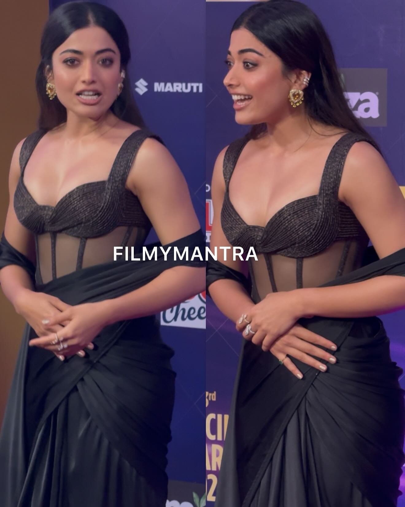 Rashmika Mandanna Stuns In Black Chiffon Saree