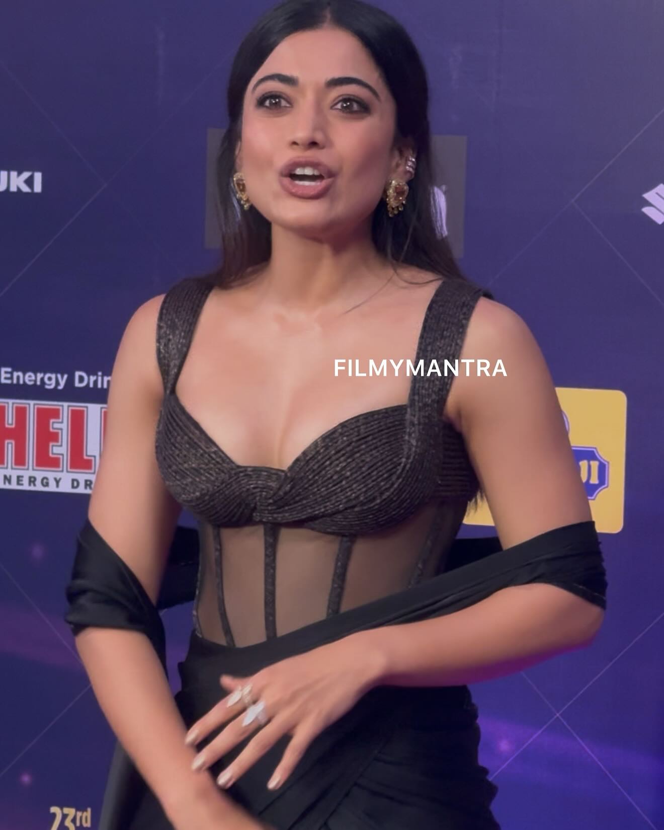 Rashmika Mandanna Stuns In Black Chiffon Saree