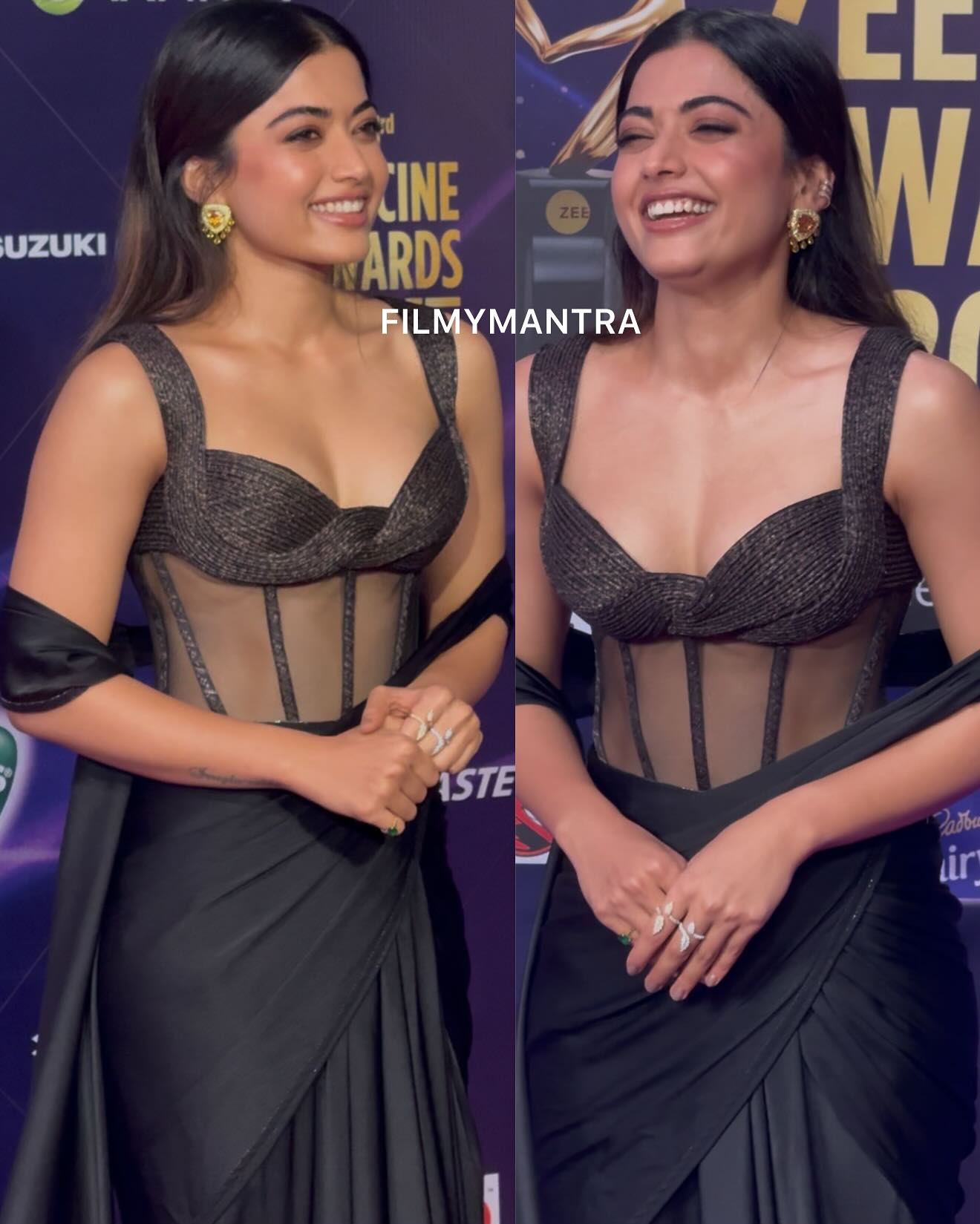 Rashmika Mandanna Stuns In Black Chiffon Saree