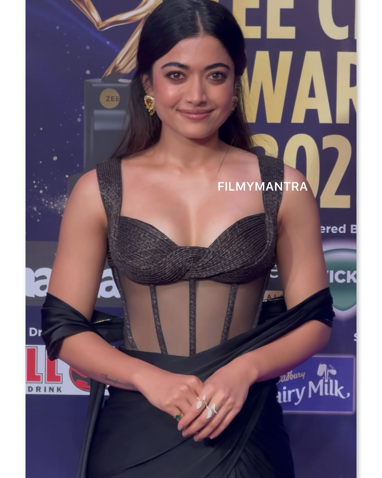 Rashmika Mandanna Stuns In Black Chiffon Saree