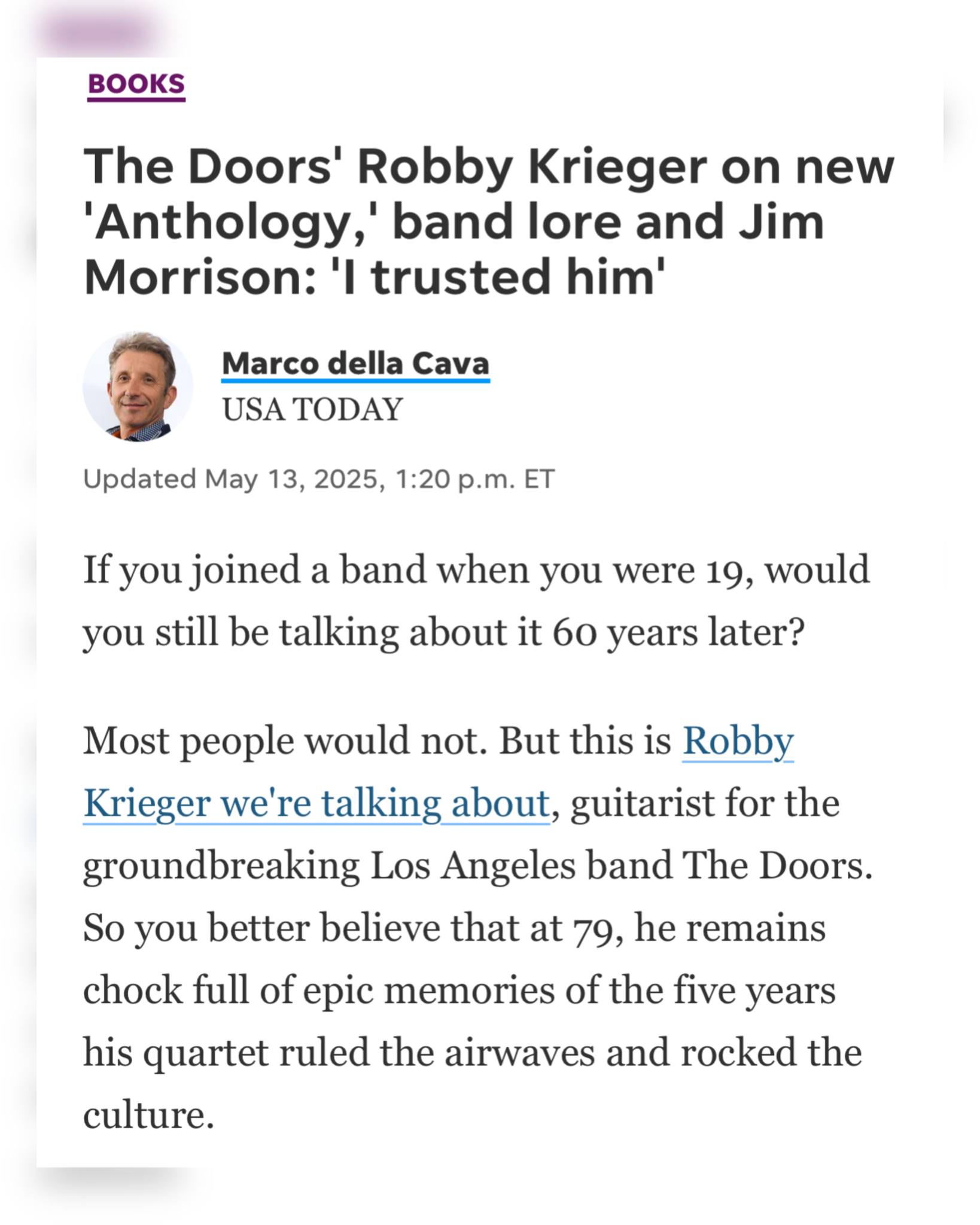 Robby Krieger Reflects On The Doors’ Legacy Guitarist Robby Krieger talks 60 years of Doors magic, cultural impact & anthology debut!!