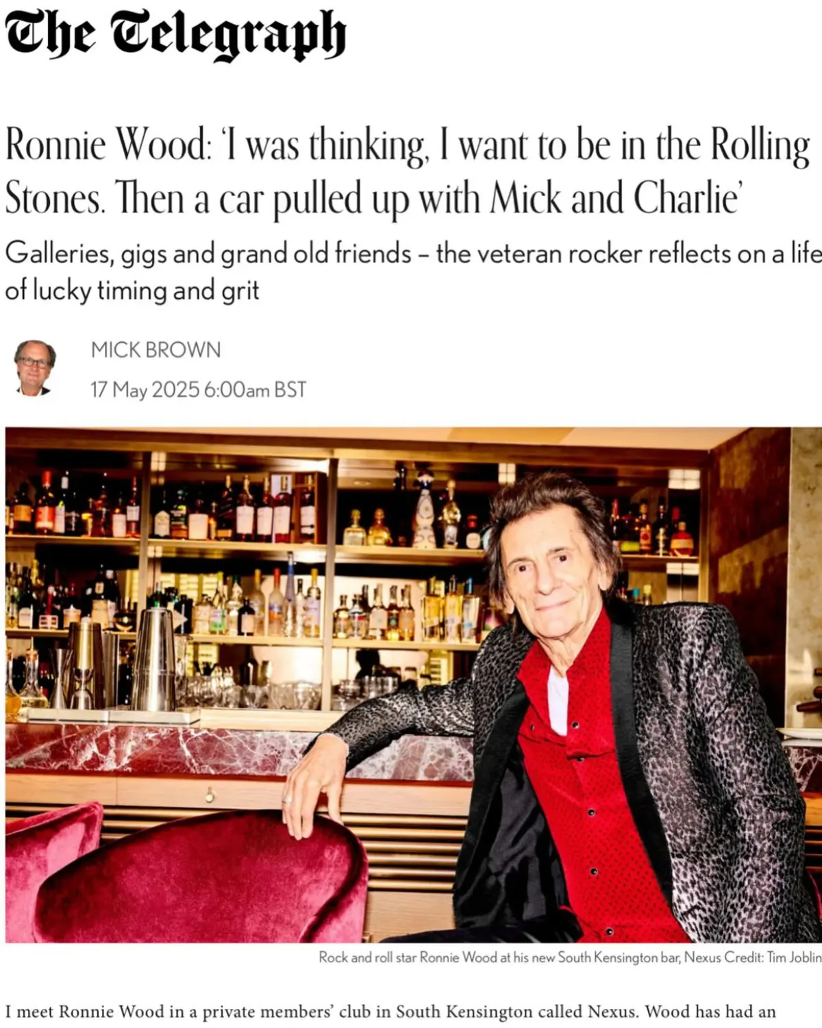 Ronnie Wood Opens Up In Telegraph Interview A candid conversation revealing secrets and career reflections from the iconic musician.