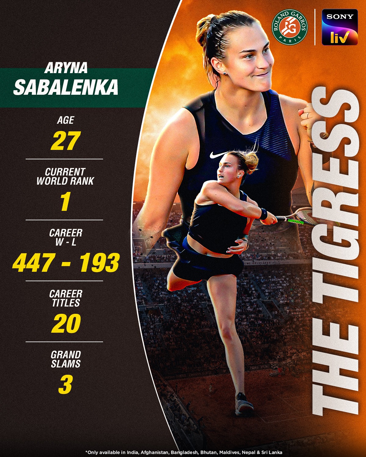 Sabalenka Set To Roar On Sony LIV Sabalenka eyes tennis glory as Sony LIV streams #RG25 live on May 25 for epic showdown!!!!