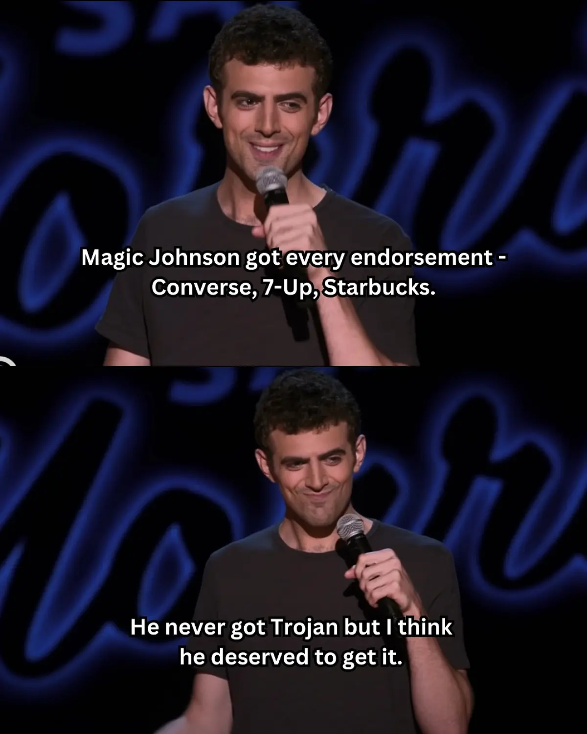 Sam Morril Serves Up A Basketball Joke Comedian delights fans with witty humor and sports puns as only he can deliver his punchlines!
