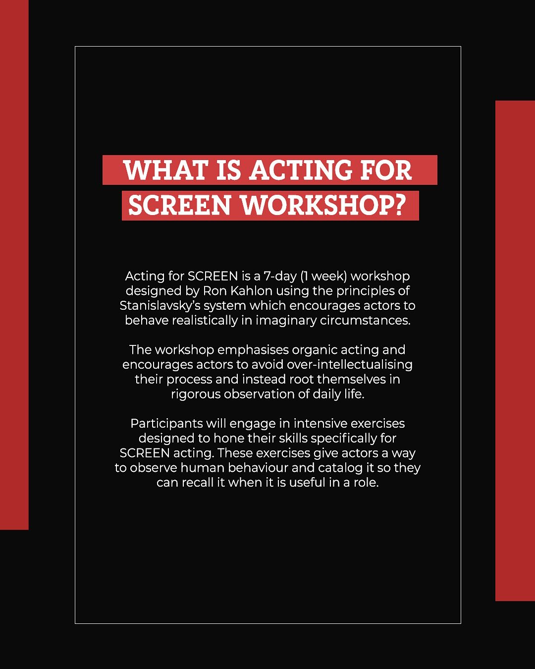 Screen Acting Workshop Returns