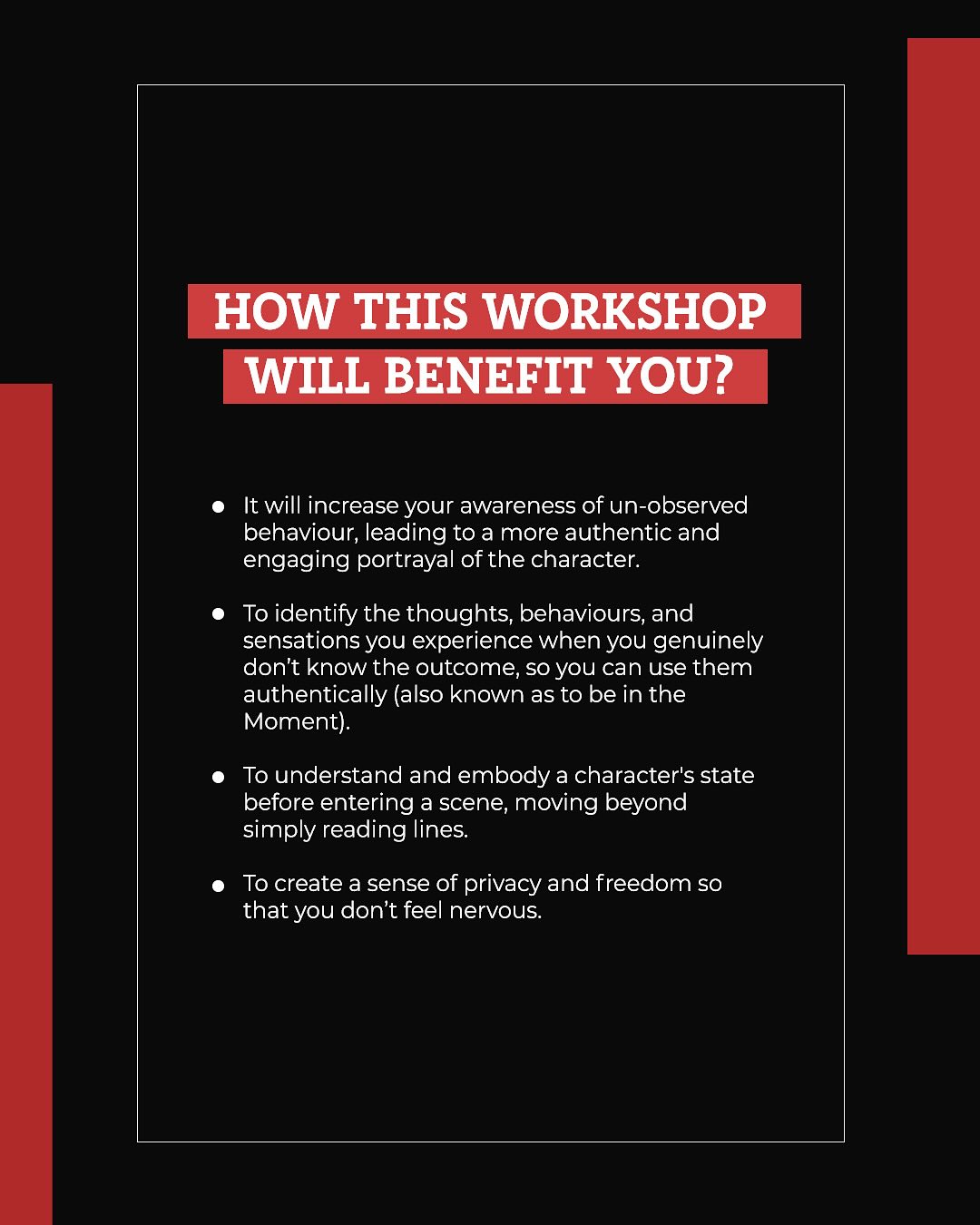 Screen Acting Workshop Returns