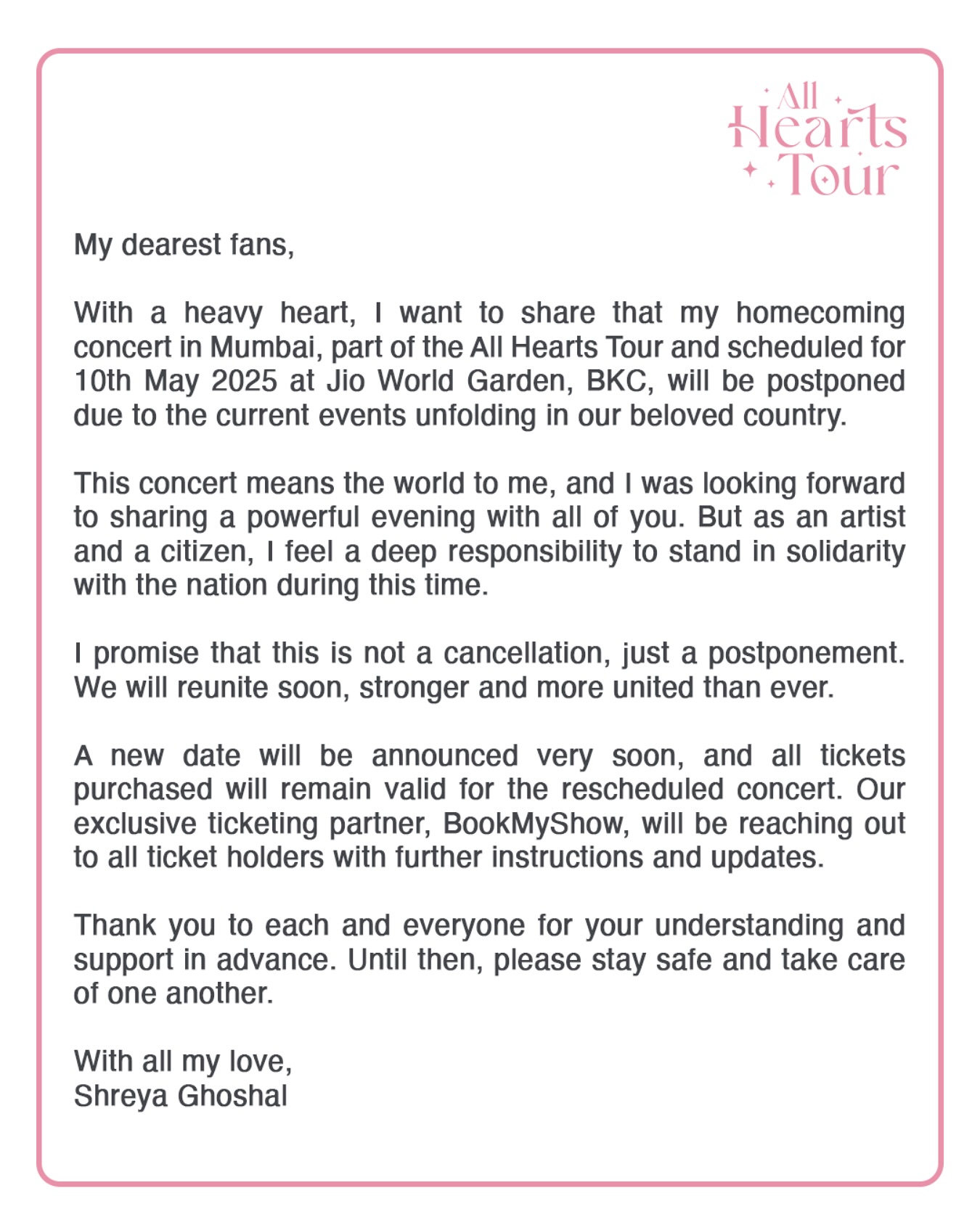 Shreya Ghoshal Announces Important Update Renowned vocalist Shreya Ghoshal shares a key message in her latest Instagram update ASAP!