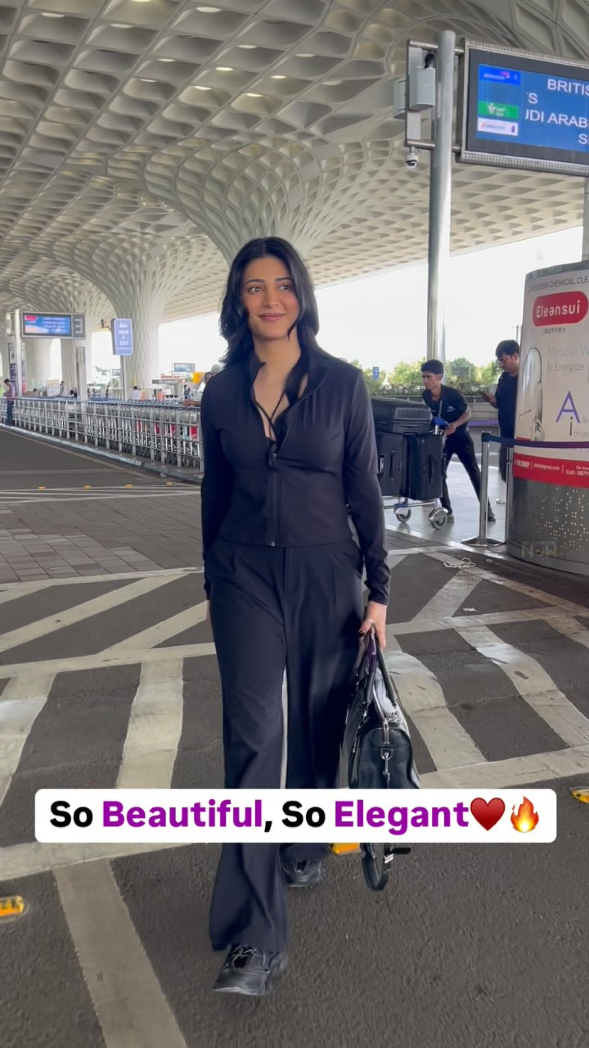 Shruti Haasan Spotted At Airport Departure Shruti Haasan’s chic airport departure marks her swift move to new international scenes.!!