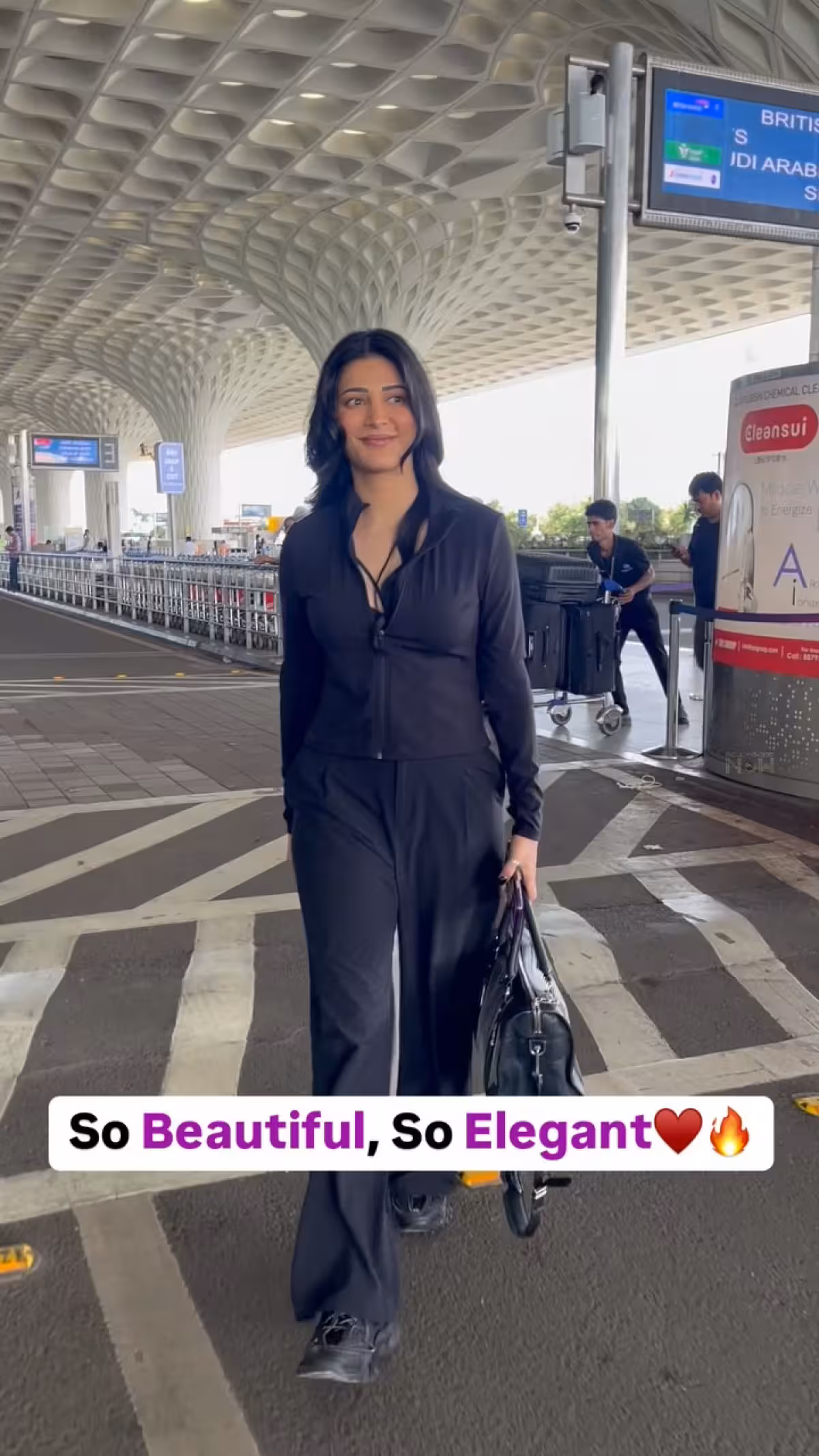 Shruti Haasan Spotted At Airport Departure Shruti Haasan’s chic airport departure marks her swift move to new international scenes.!!