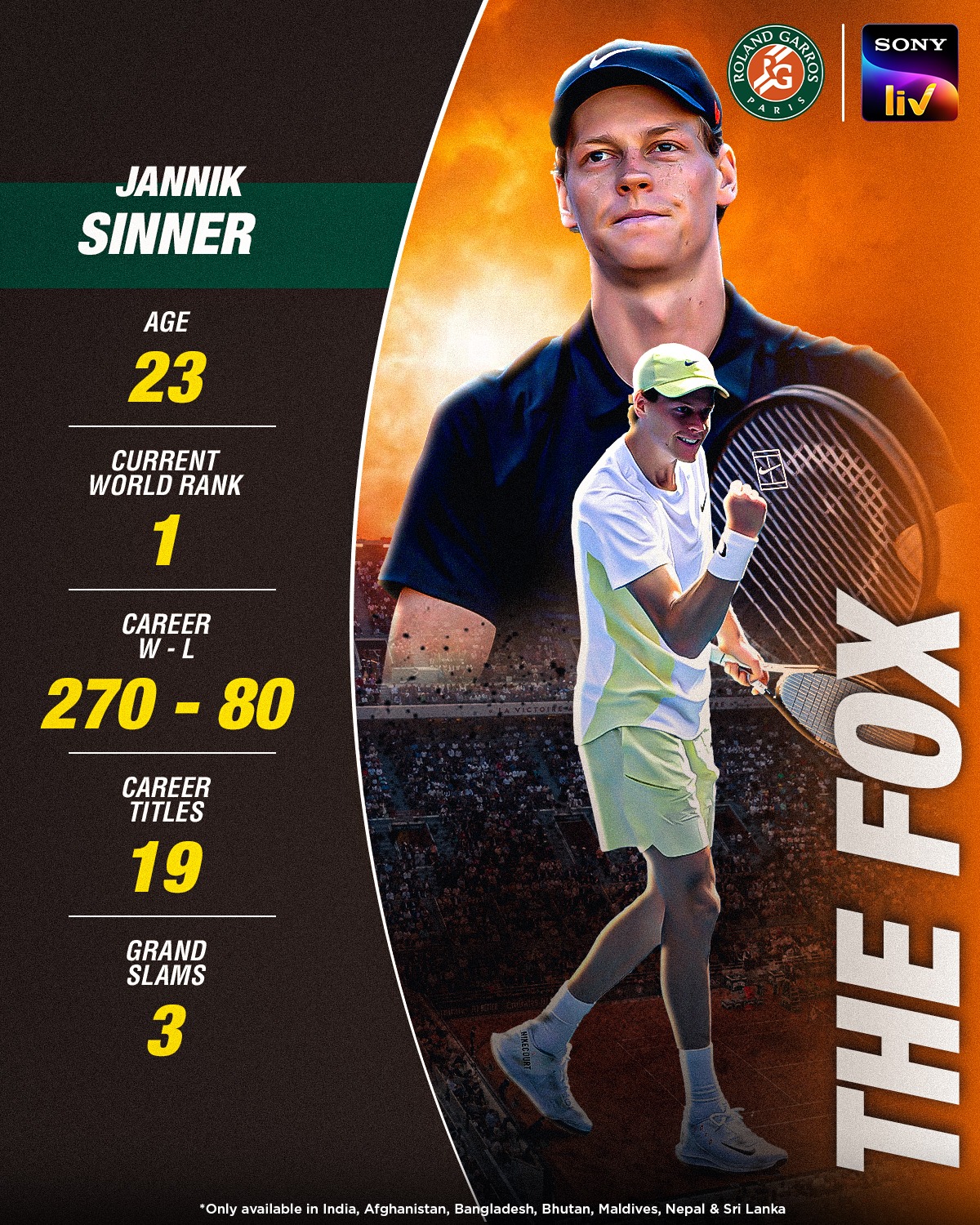 Sinner Returns: Ready To Dominate Roland Garros Sinner charges clay courts; catch his Roland Garros campaign live exclusively on Sony LIV.