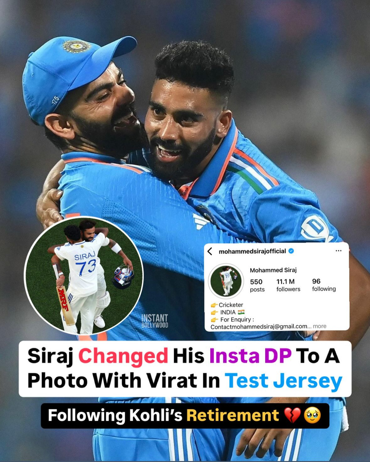 Siraj Pays Tribute In Iconic Test Jerseys Cricket star Mohammed Siraj posts an iconic Test jersey snap with retiring Virat Kohli now.