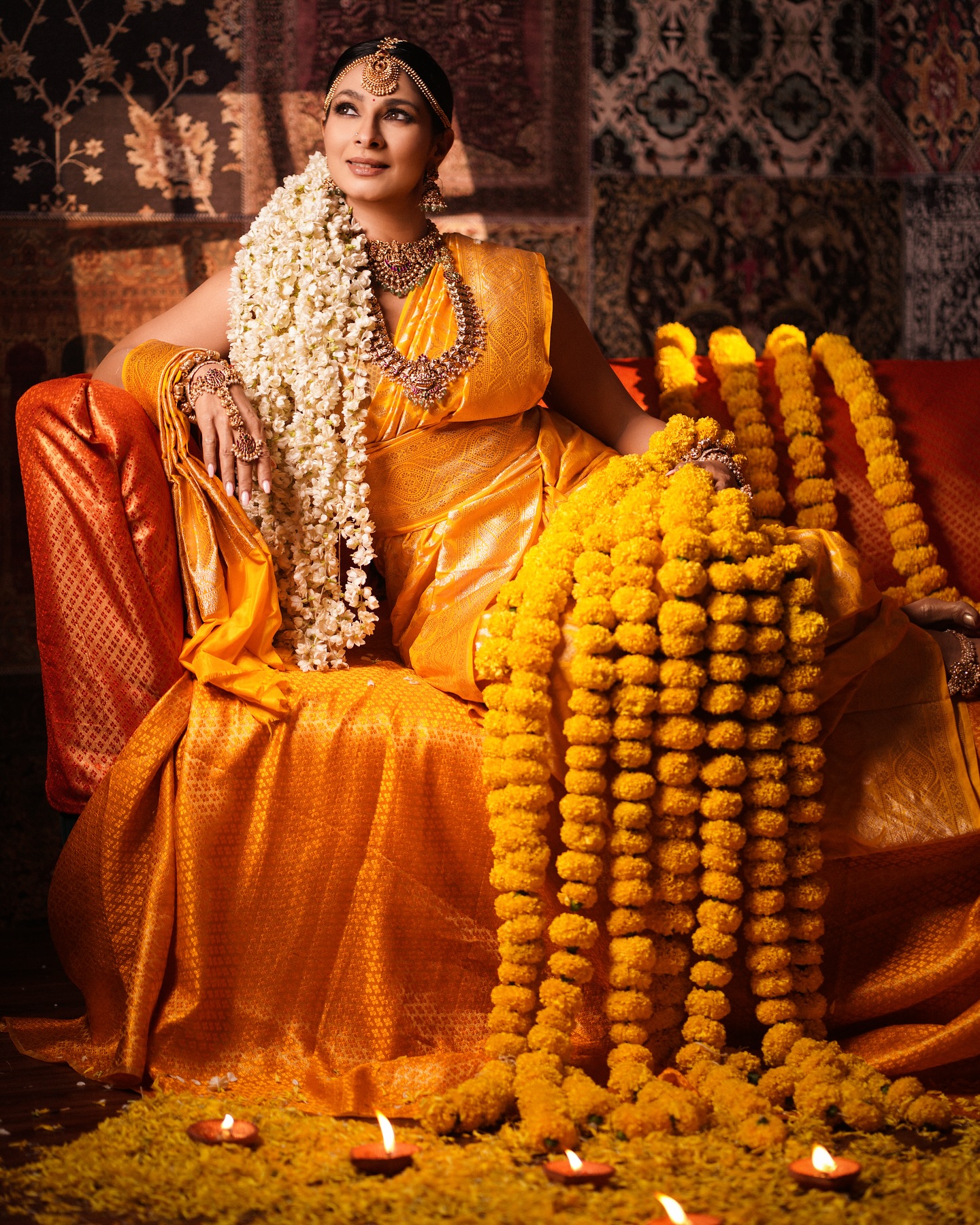 Tanisha Mukerji Channels Sacred Feminine Energy Empowered and elegant, the actress dons a vibrant saree styled by top creative talents.