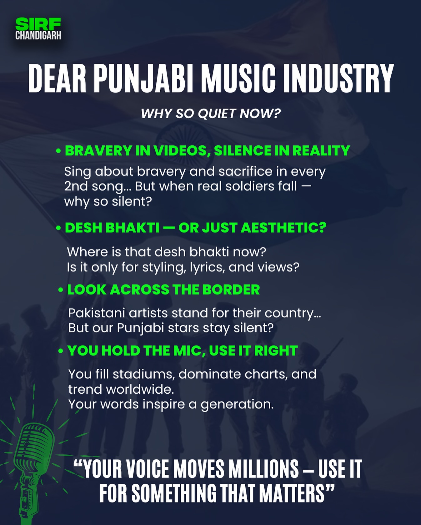 Rohit Jugraj Chauhan urges Punjabi music industry to honor true sacrifice and patriotism.!
