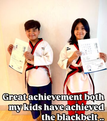 Urvashi Sharma beams as her children earn black belts in taekwondo; proud family milestone.