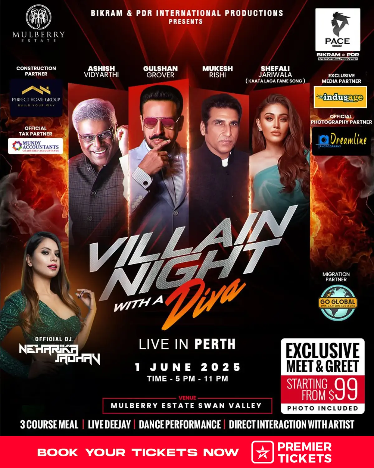 Villain Night With A Diva In Perth 2025 Epic night of Bollywood nostalgia as legendary villains and a dazzling diva unite in Perth.