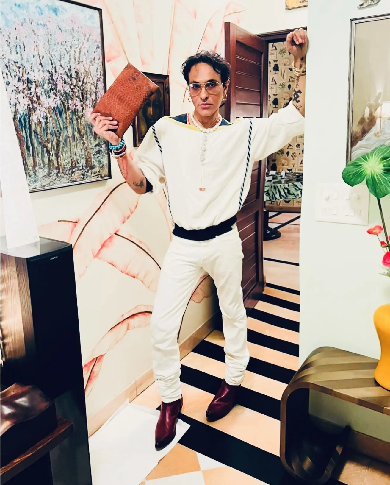 Vintage Fever: Balmain Fashion Highlight Mozez Singh channels vintage flair in a bold Balmain post on Insta merging style with art.