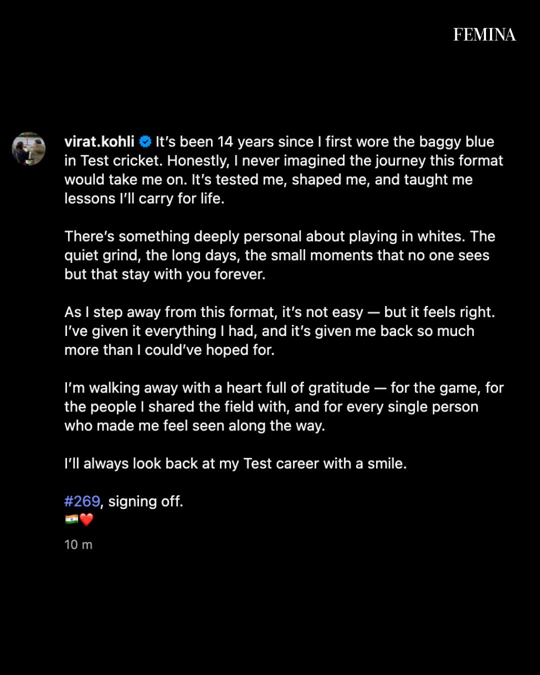 Virat Kohli Announces Test Retirement