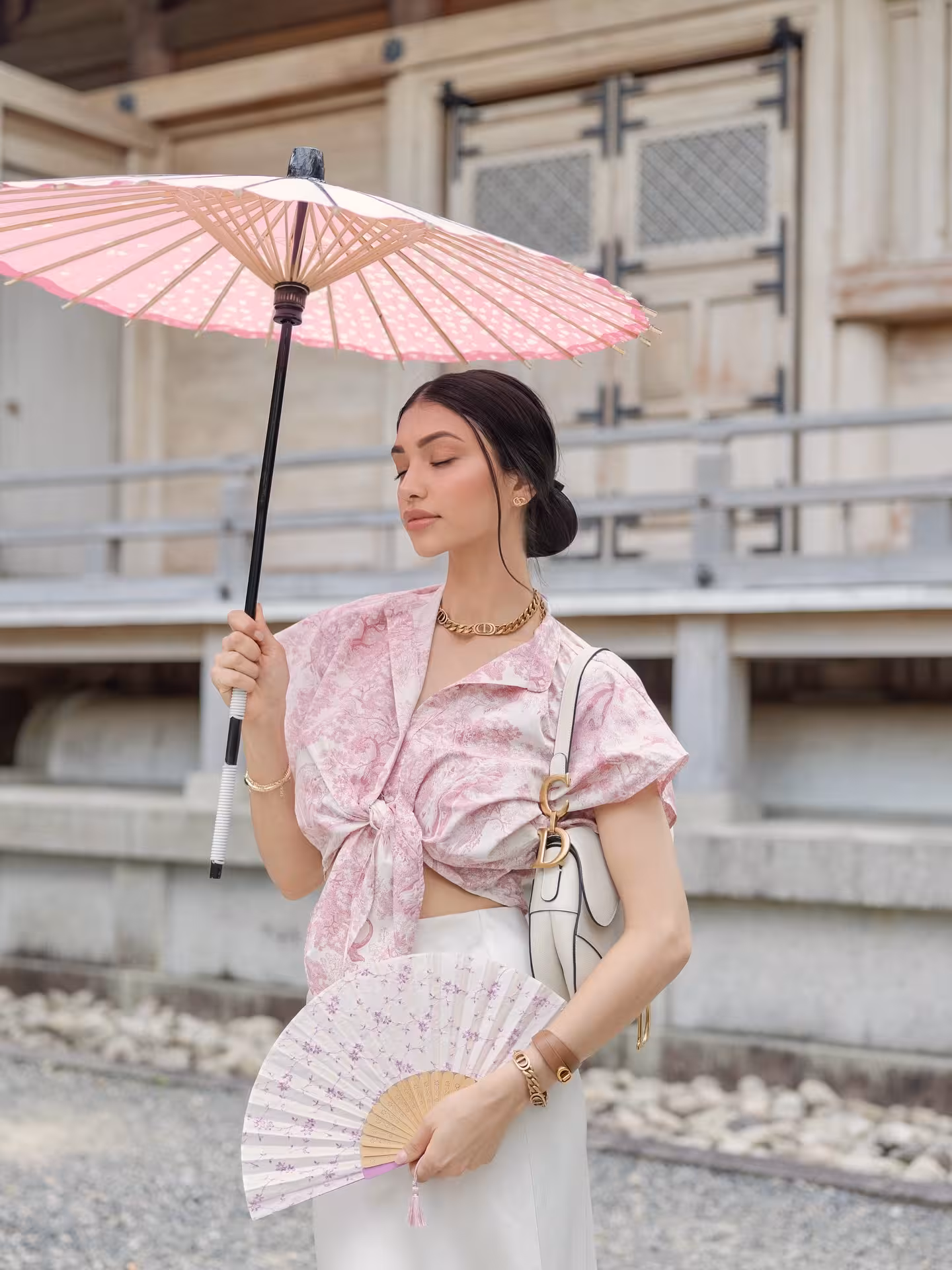 Elegant fusion of French style and Japanese tradition showcased by Alanna Panday in Kyoto