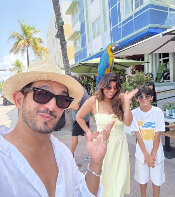 Indian star Arjun Bijlani, alongside Arneha, savors vibrant Miami vibes and seaside scenes.