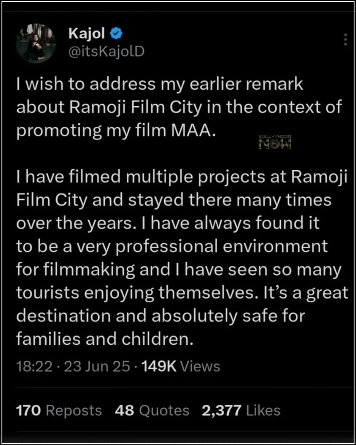Kajol Clarifies Haunted Ramoji Film City Remarks