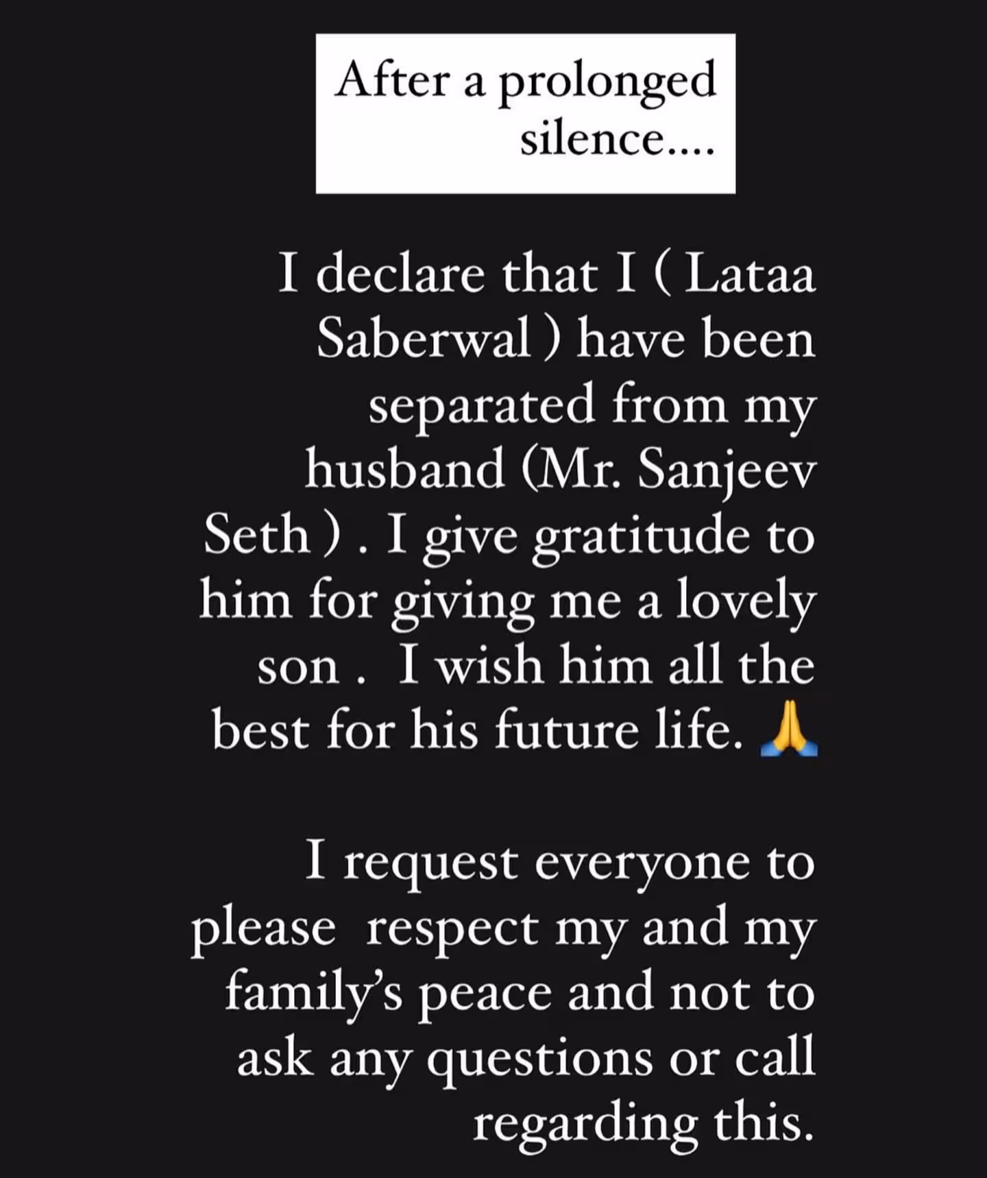 Lata Saberwal Announces Divorce News