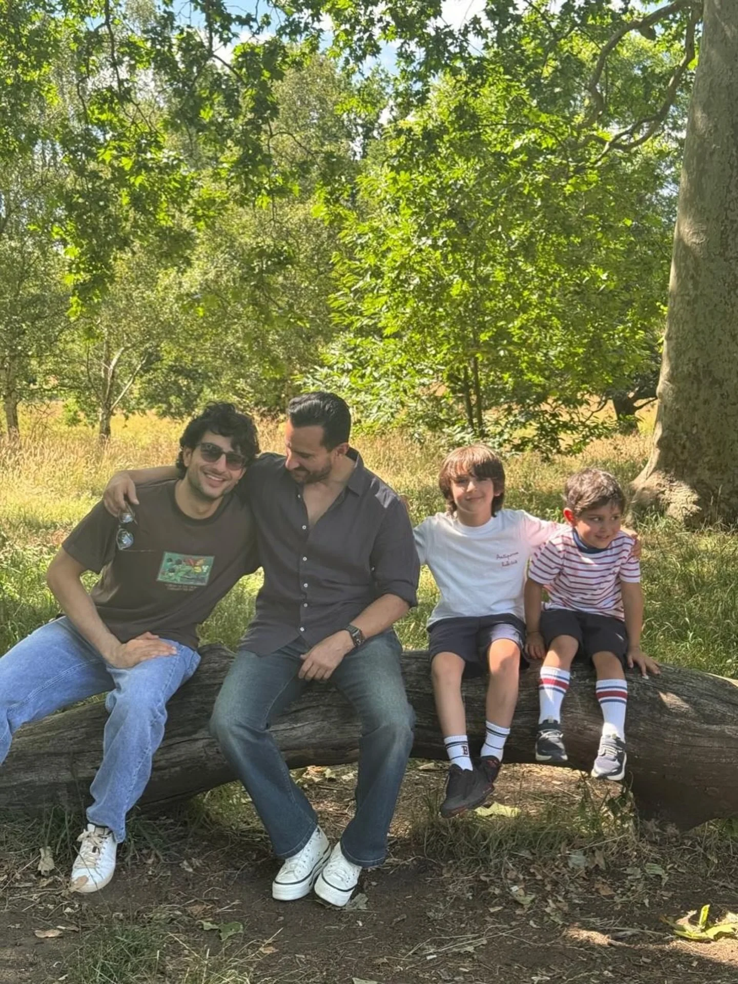 Iconic actor Saif Ali Khan takes a break with his children for a serene park retreat today.